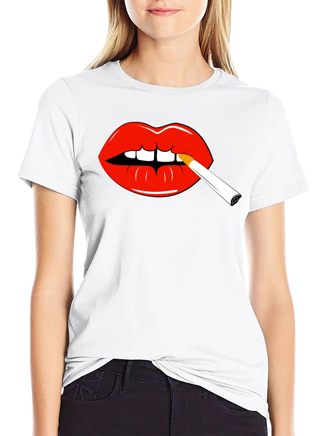 Lips Smoking Cigarette Graphic Tee - Bold Statement Shirt