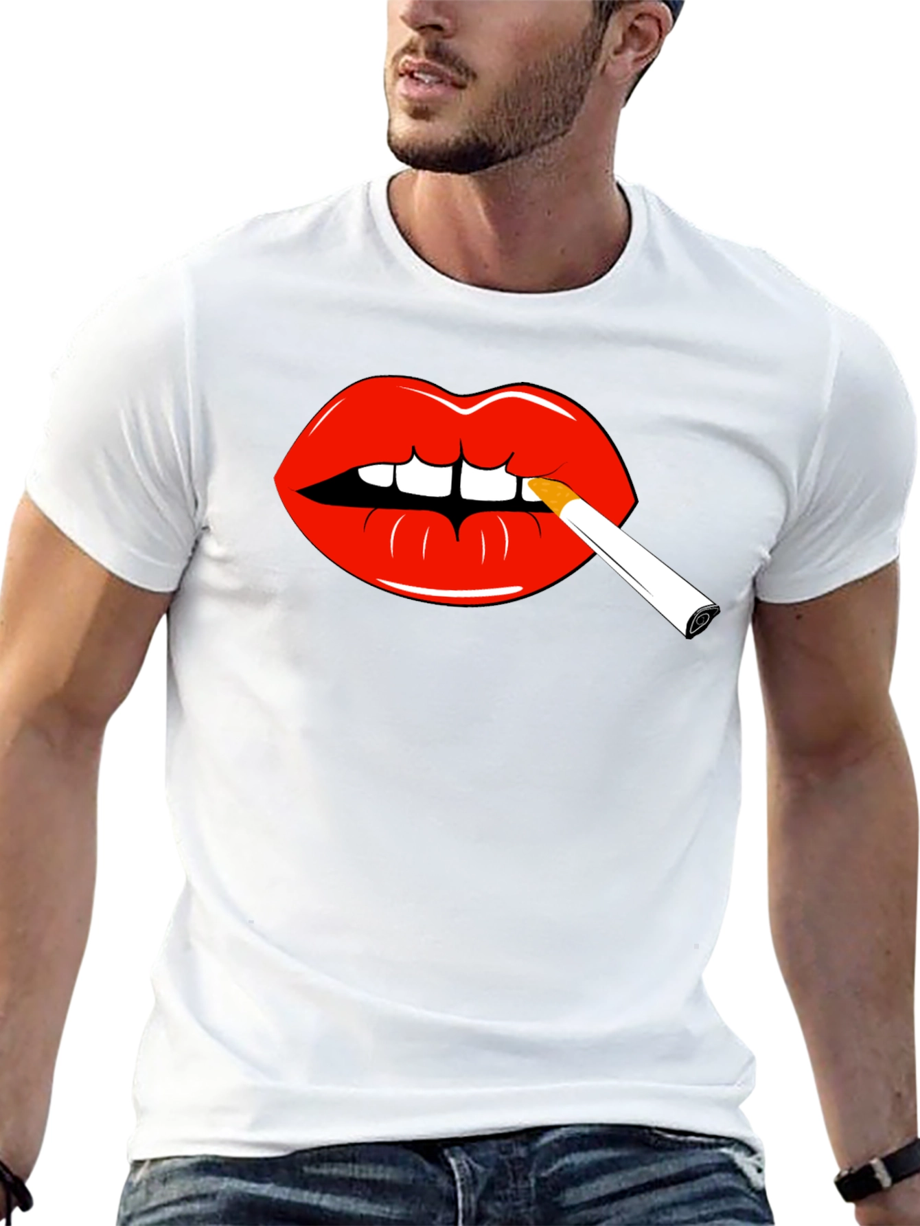 Lips Smoking Cigarette Graphic Tee - Bold Statement Shirt