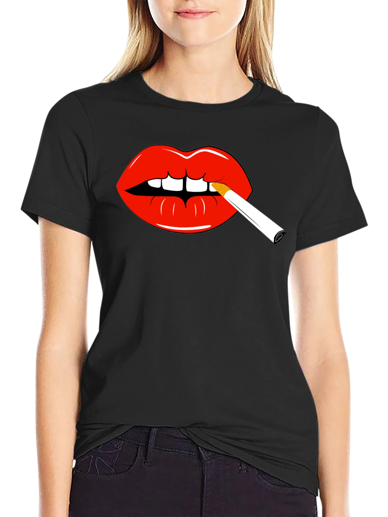 Lips Smoking Cigarette Graphic Tee - Bold Statement Shirt