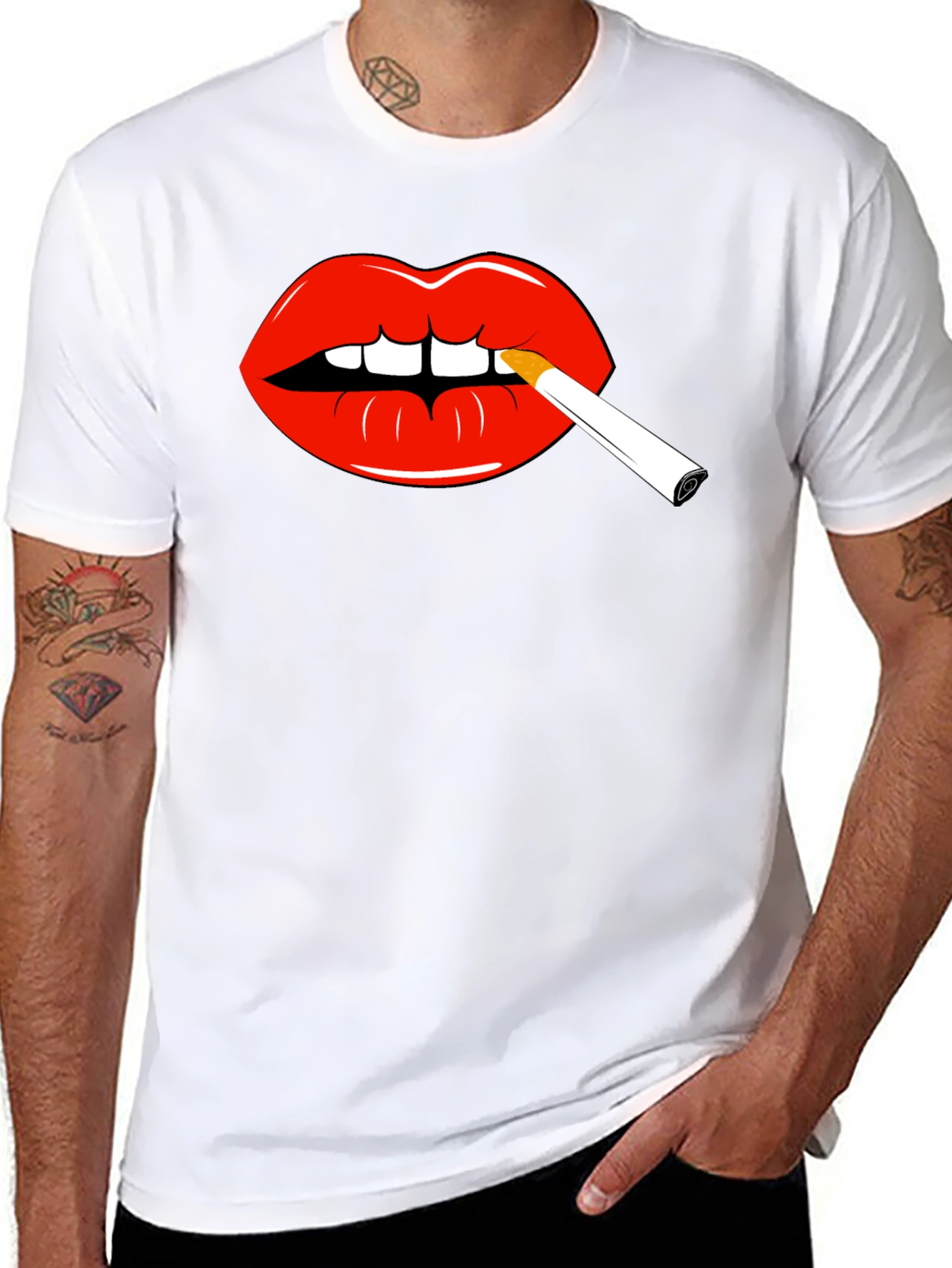 Lips Smoking Cigarette Graphic Tee - Bold Statement Shirt