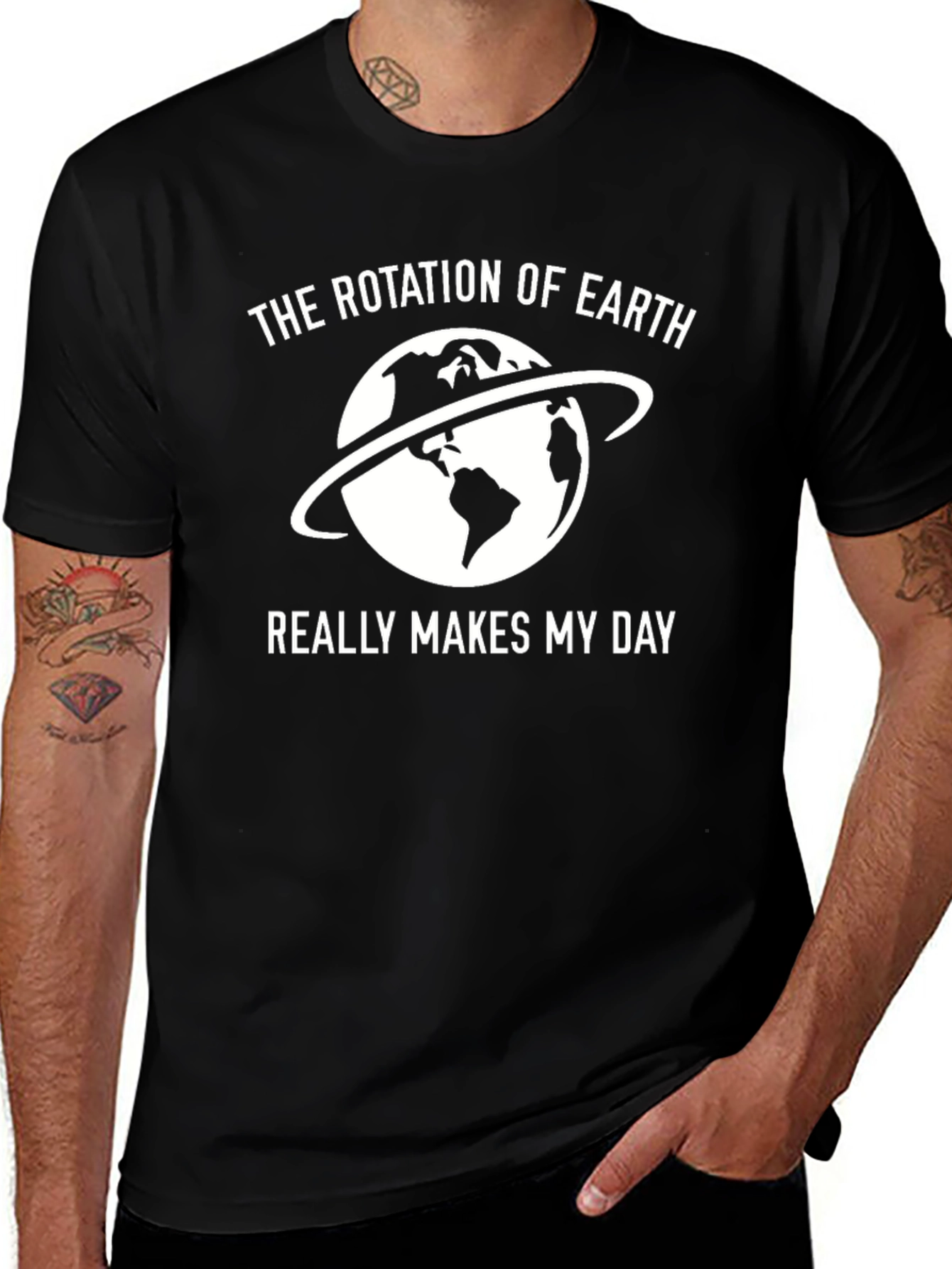 Earth Rotation T-Shirt - Makes My Day Black Tee