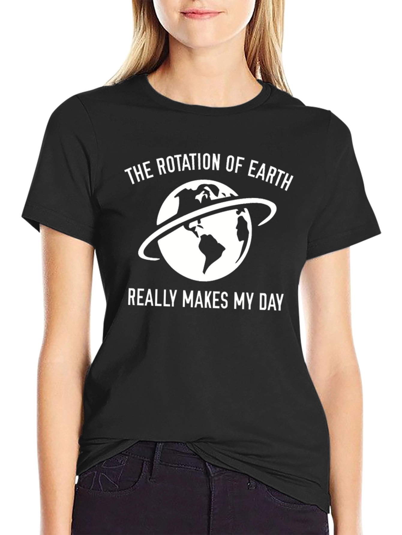 Earth Rotation T-Shirt - Makes My Day Black Tee