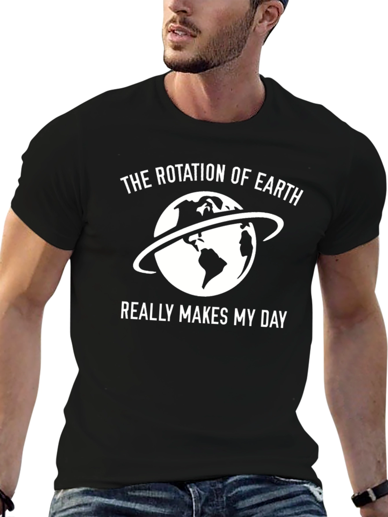 Earth Rotation T-Shirt - Makes My Day Black Tee