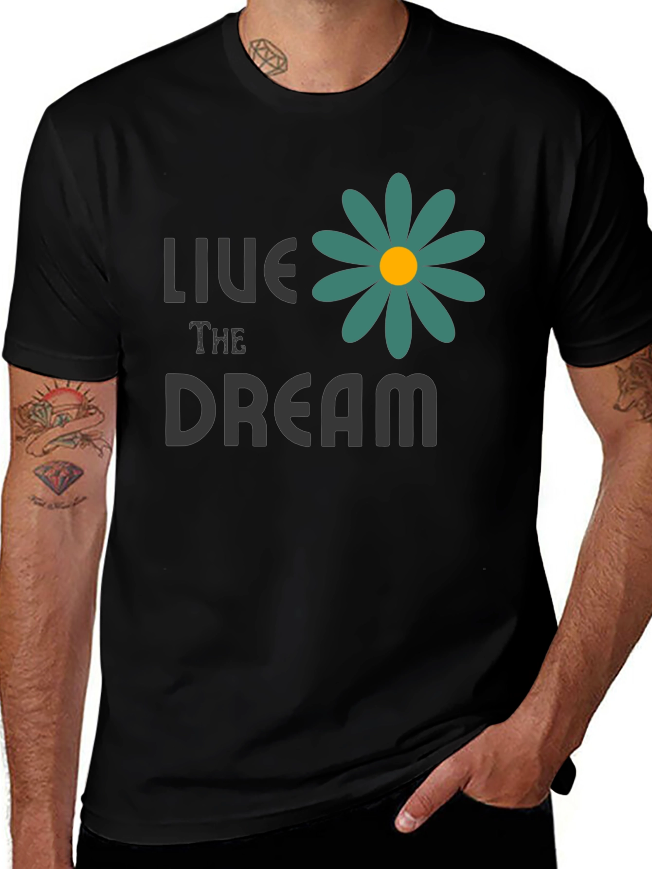 Live the Dream Flower Graphic Tee - Black