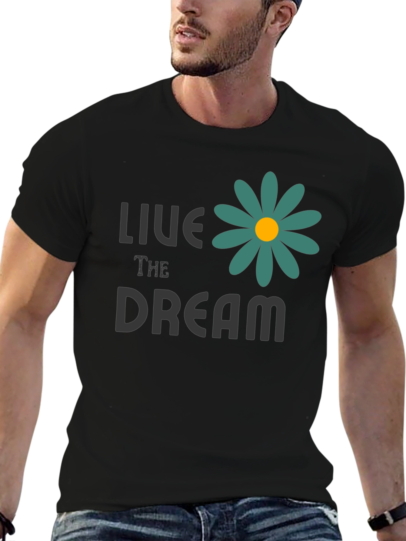 Live the Dream Flower Graphic Tee - Black