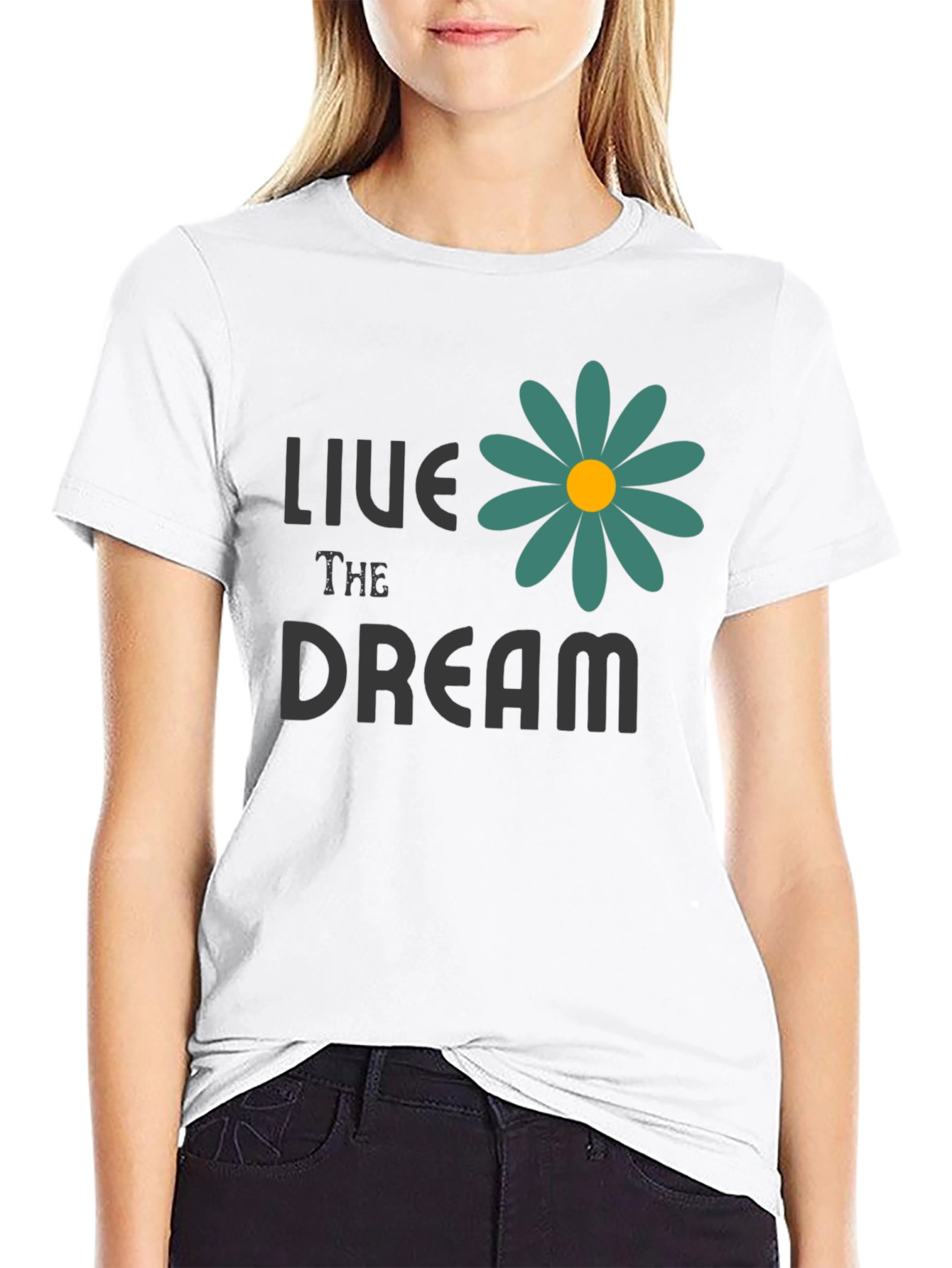 Live the Dream Flower Graphic Tee - Black