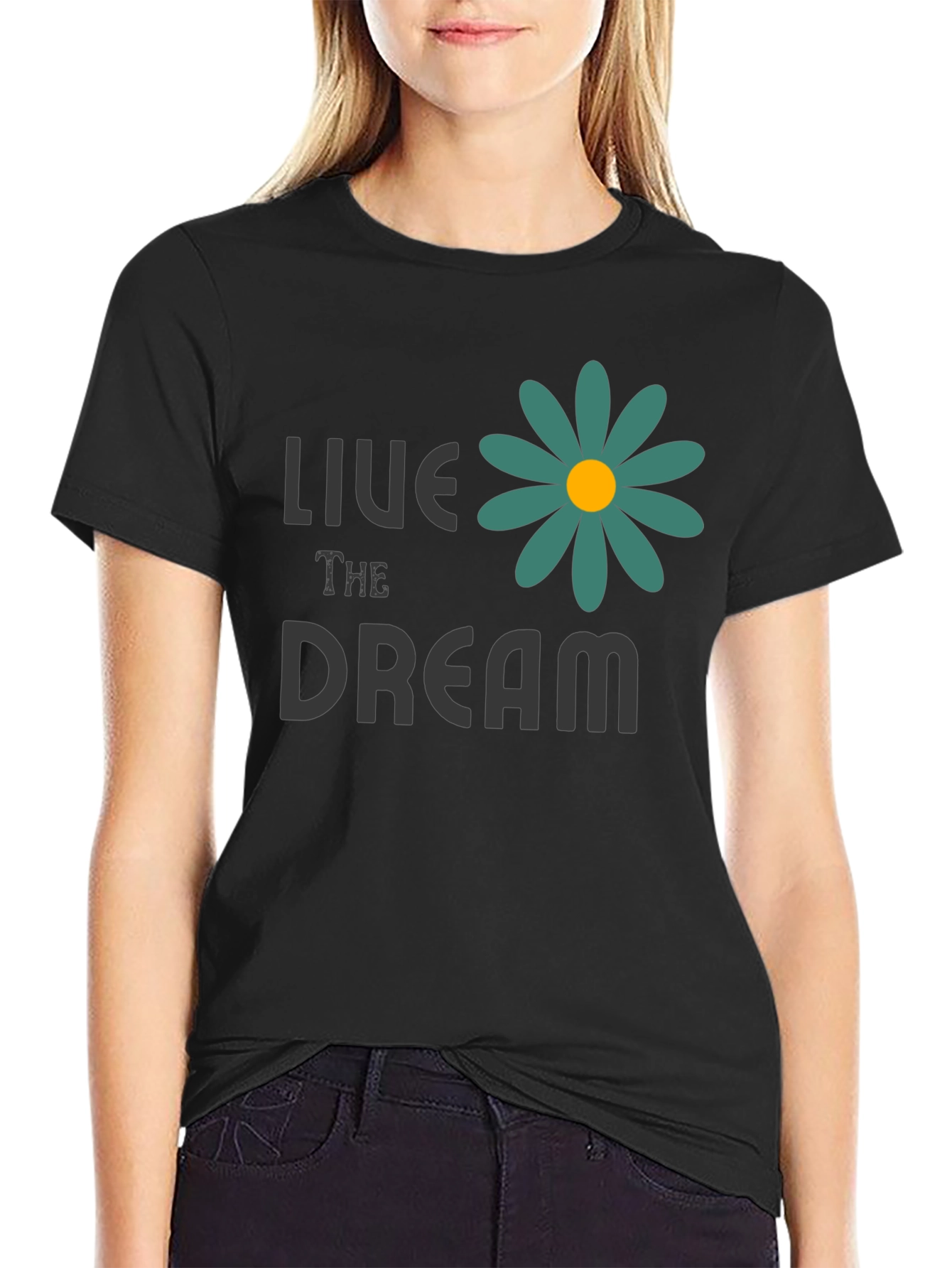 Live the Dream Flower Graphic Tee - Black