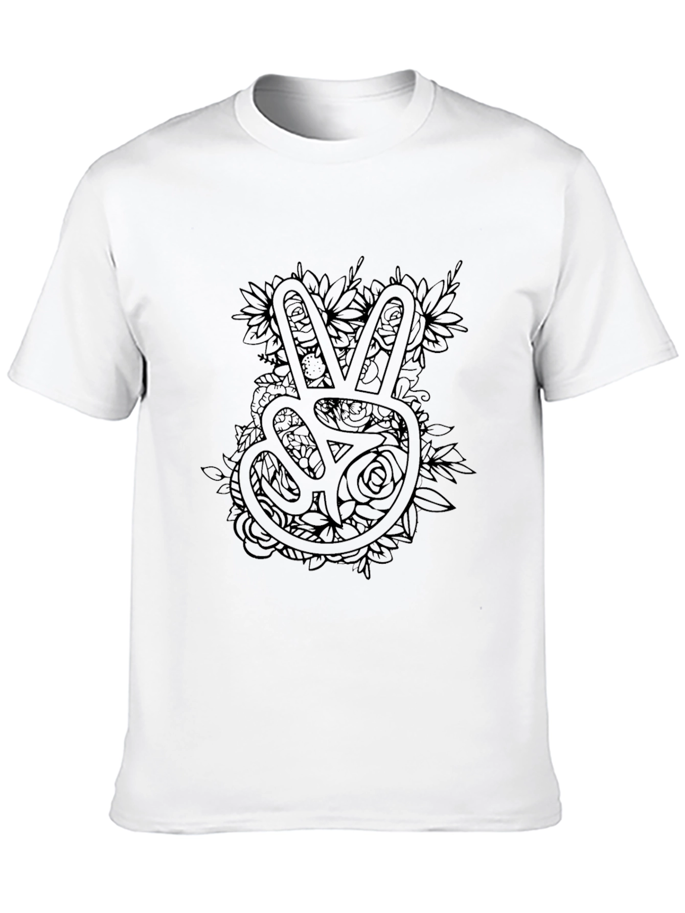 Peace Sign Floral Graphic Tee - Soft Black Cotton T-Shirt