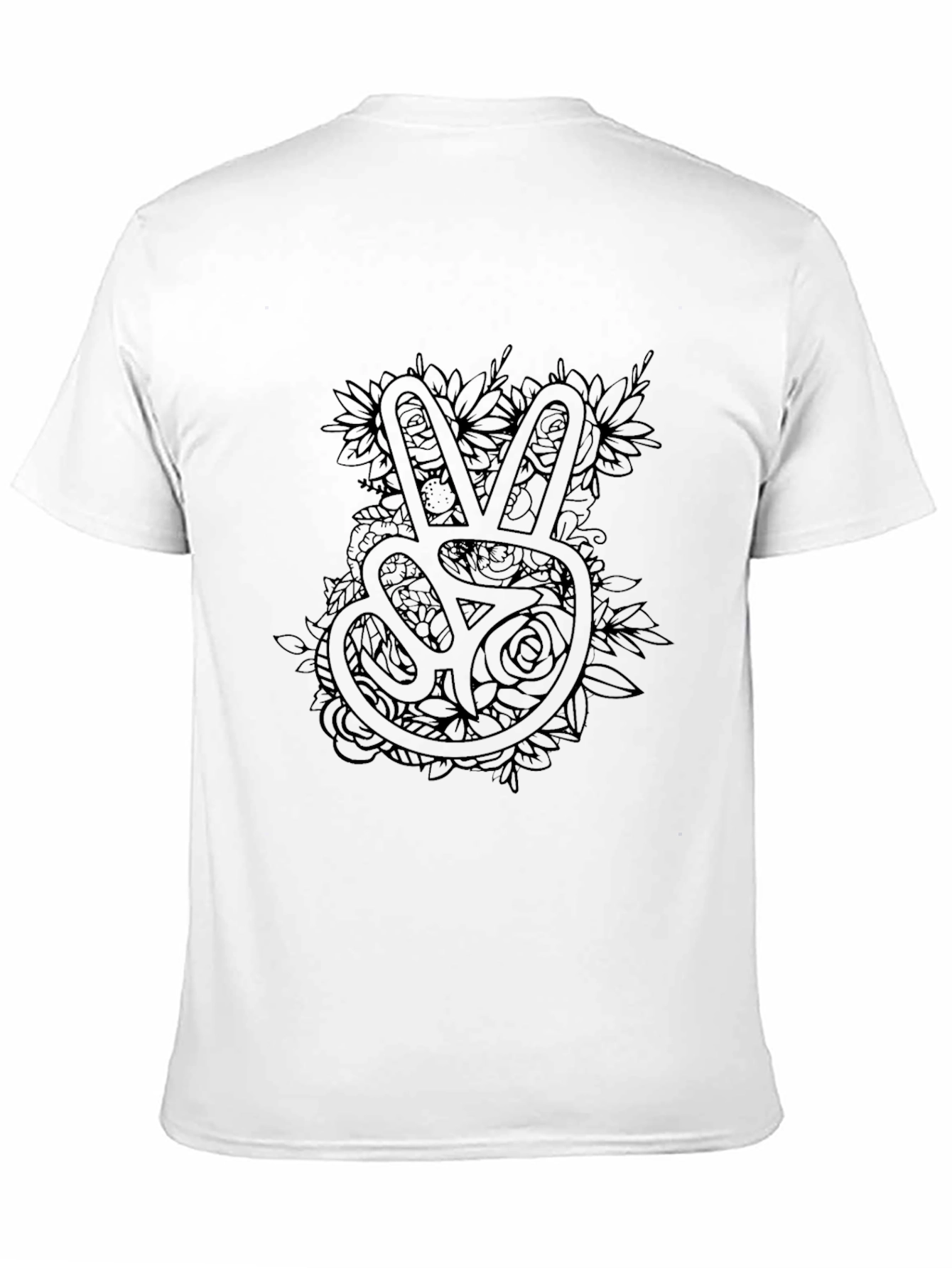 Peace Sign Floral Graphic Tee - Soft Black Cotton T-Shirt