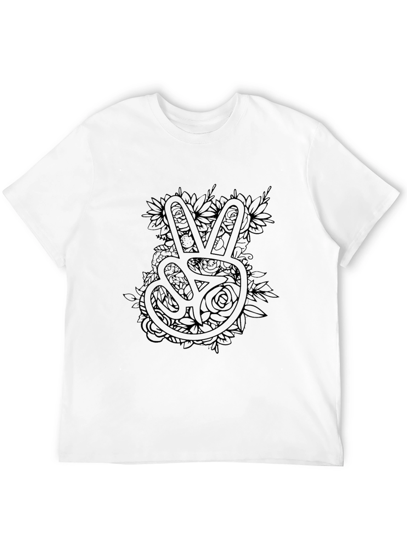 Peace Sign Floral Graphic Tee - Soft Black Cotton T-Shirt