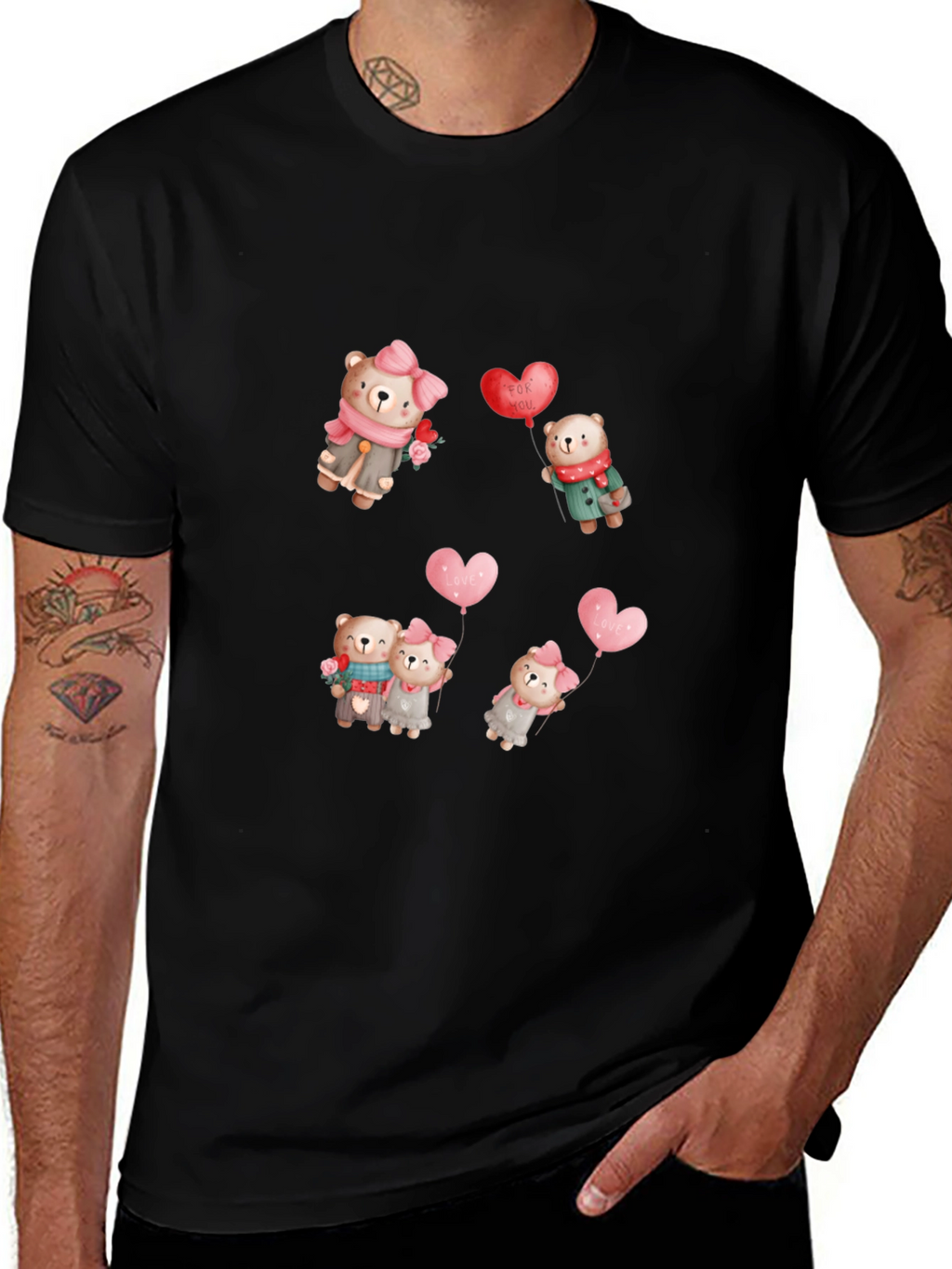 Bear Love Valentines Day Black Tee