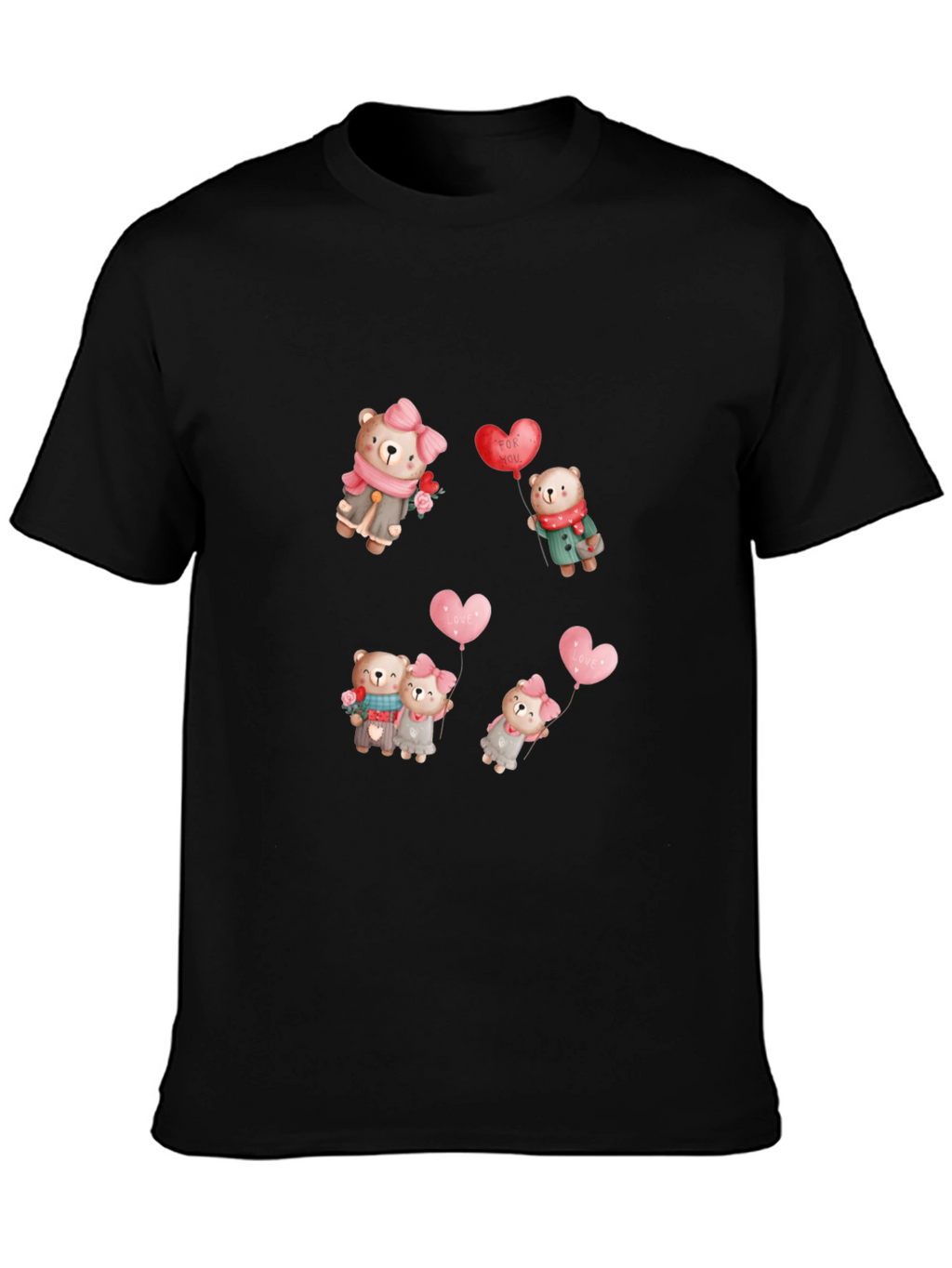 Bear Love Valentines Day Black Tee