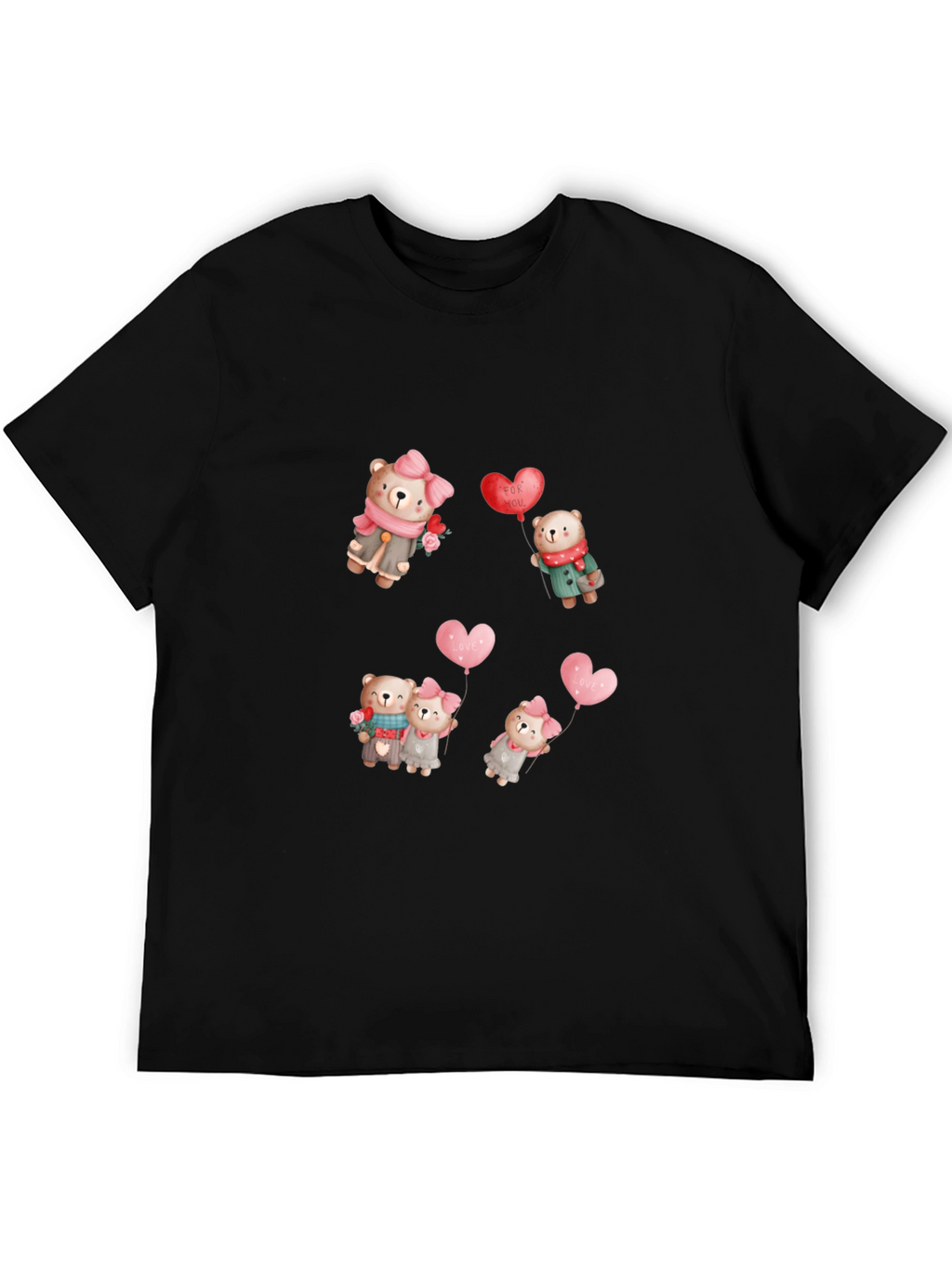 Bear Love Valentines Day Black Tee
