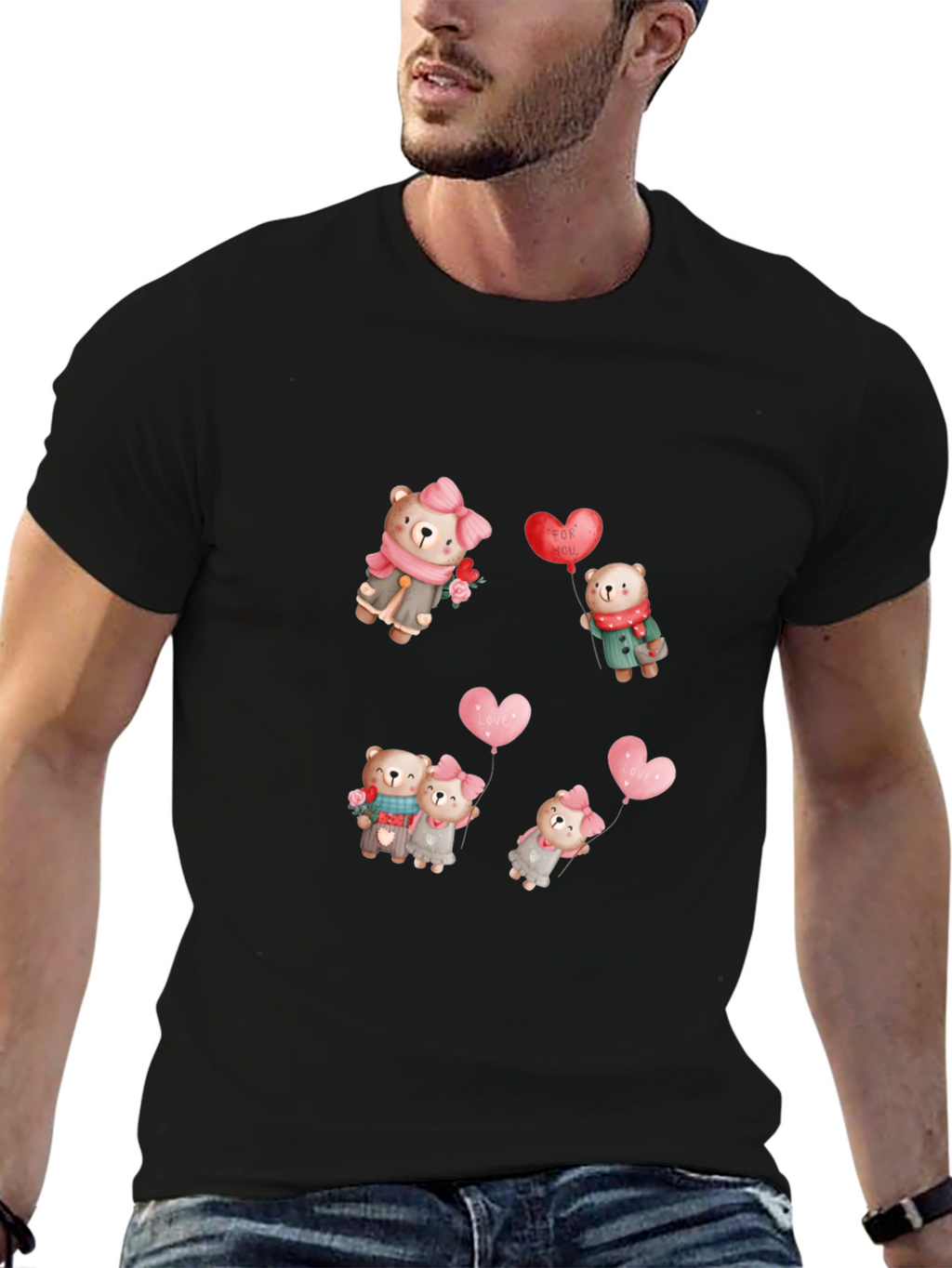 Bear Love Valentines Day Black Tee