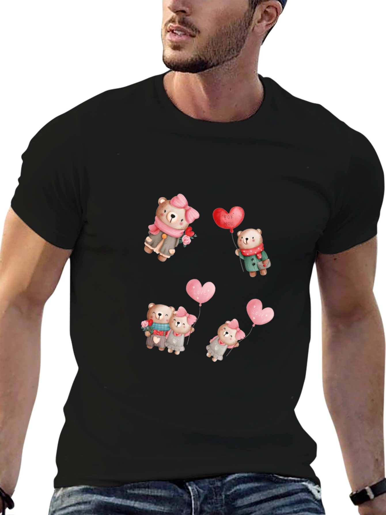 Bear Love Valentines Day Black Tee