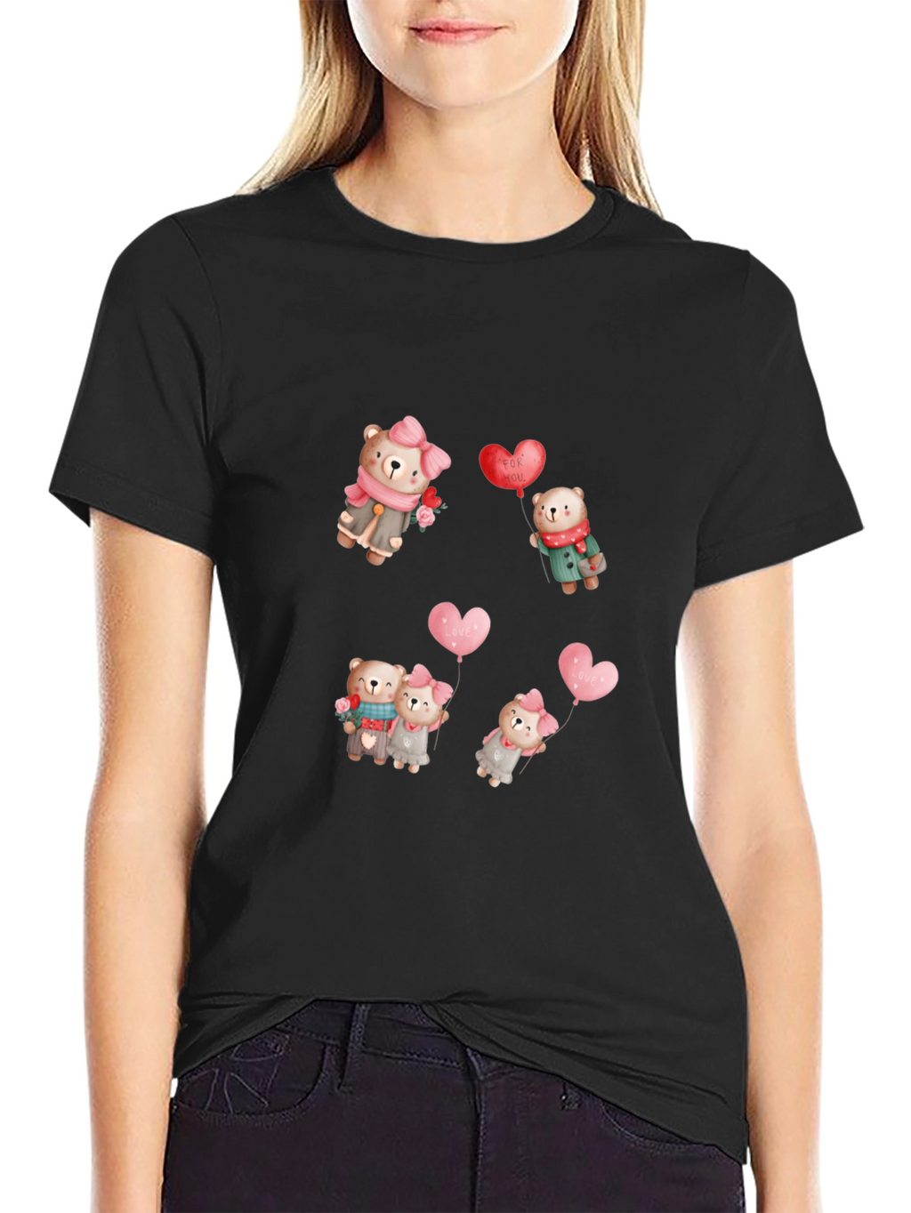 Bear Love Valentines Day Black Tee