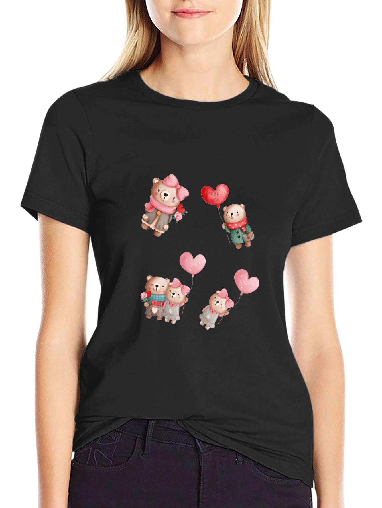 Bear Love Valentines Day Black Tee