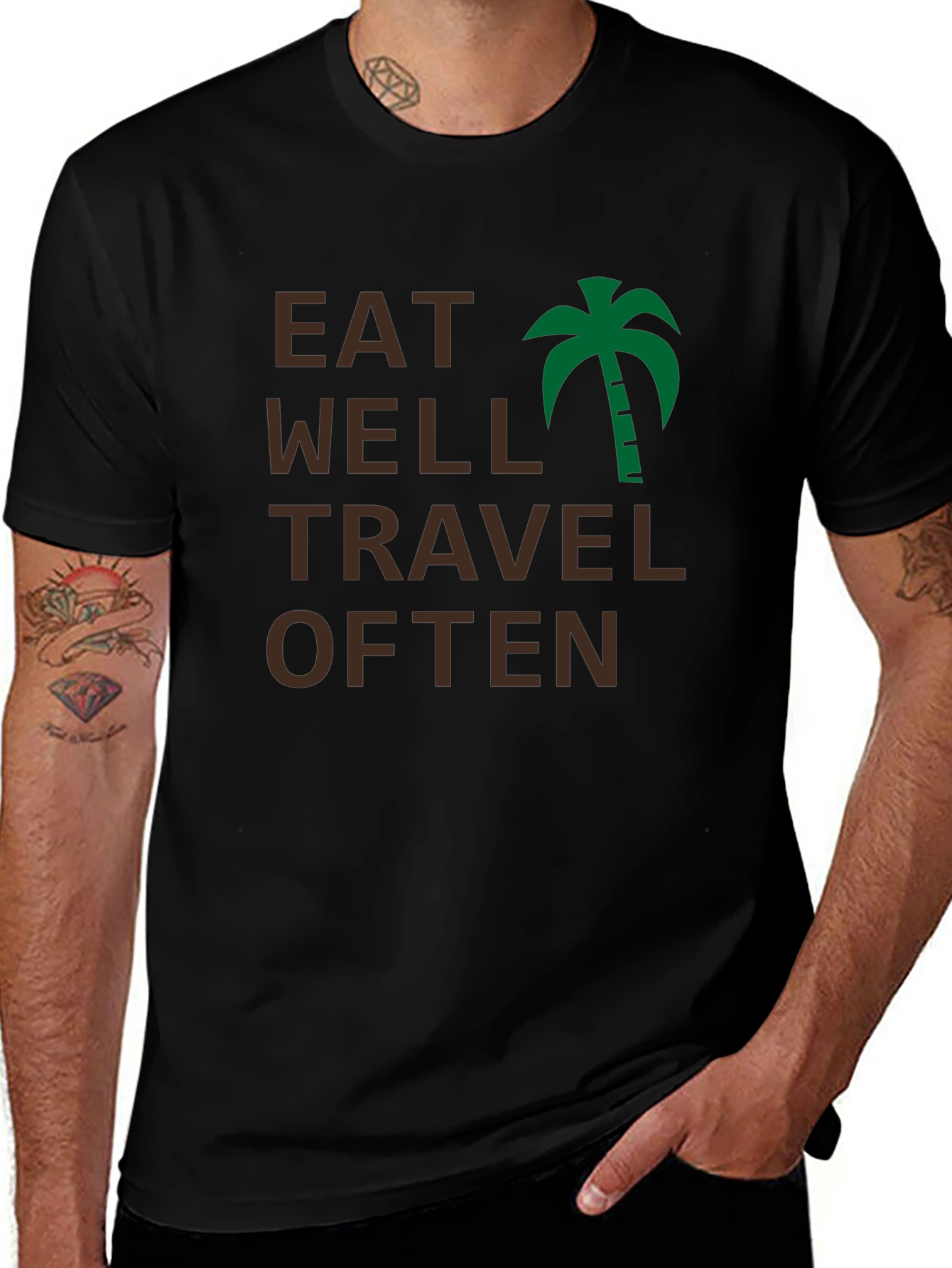 Eat Well Travel Often Black T-Shirt