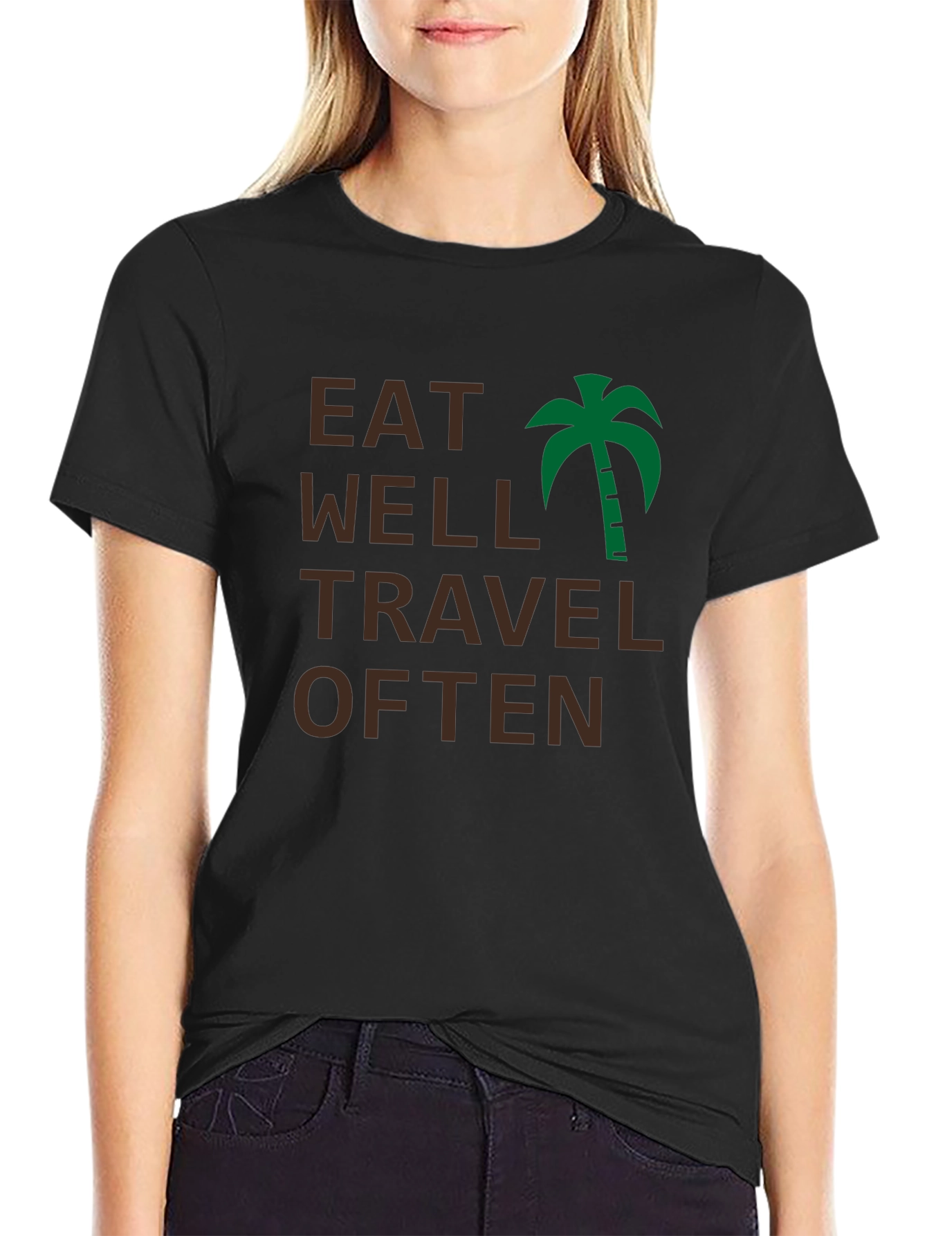 Eat Well Travel Often Black T-Shirt