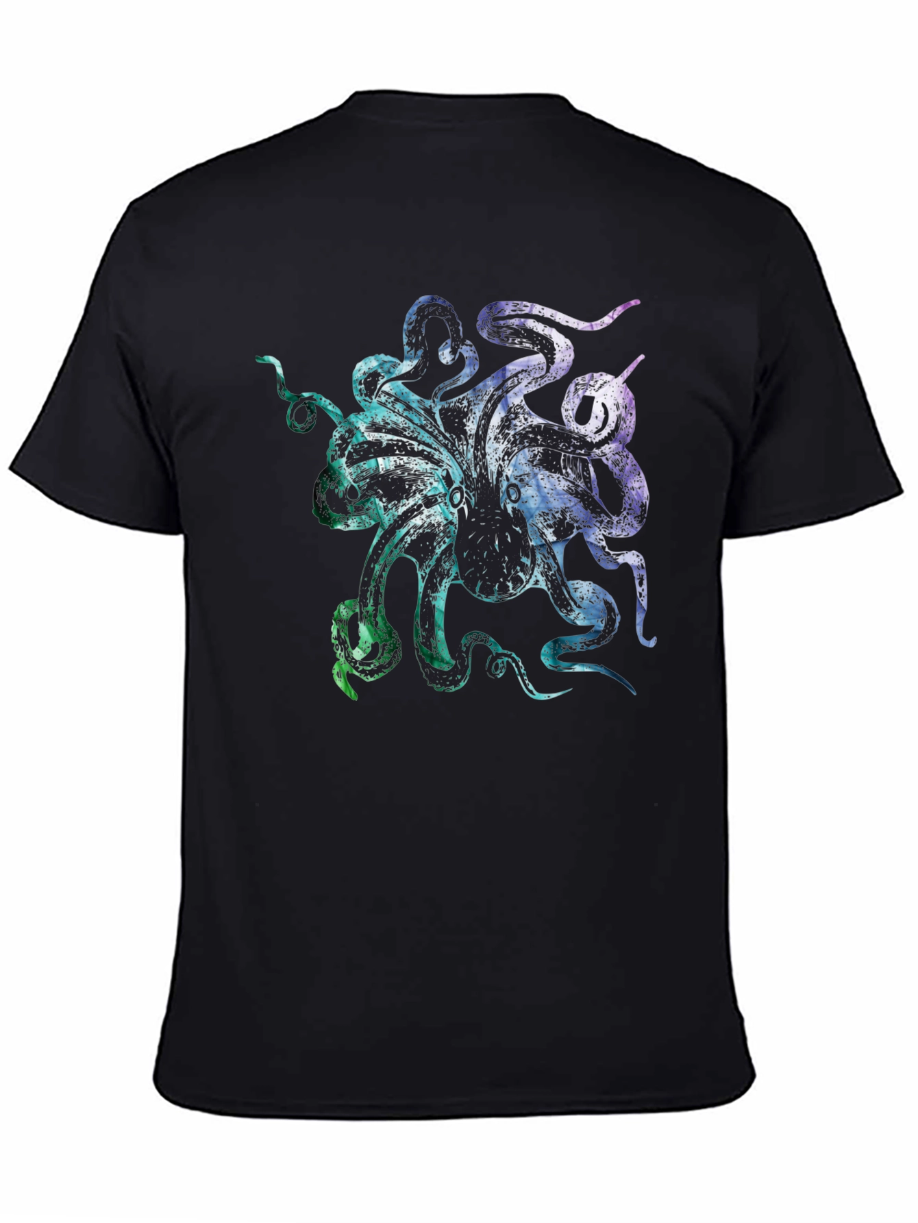 Colorful Octopus Graphic Print Black T-Shirt
