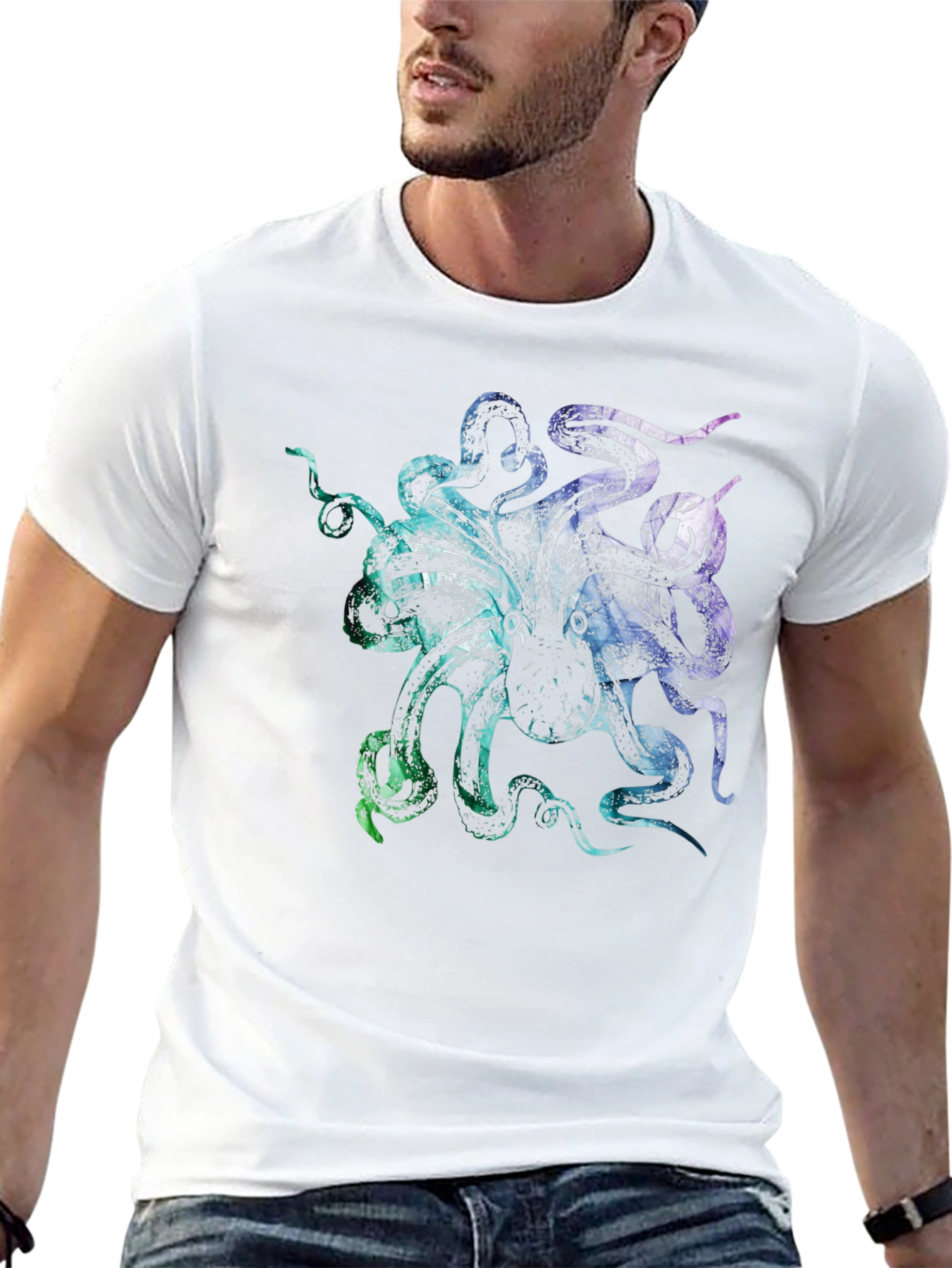 Colorful Octopus Graphic Print Black T-Shirt