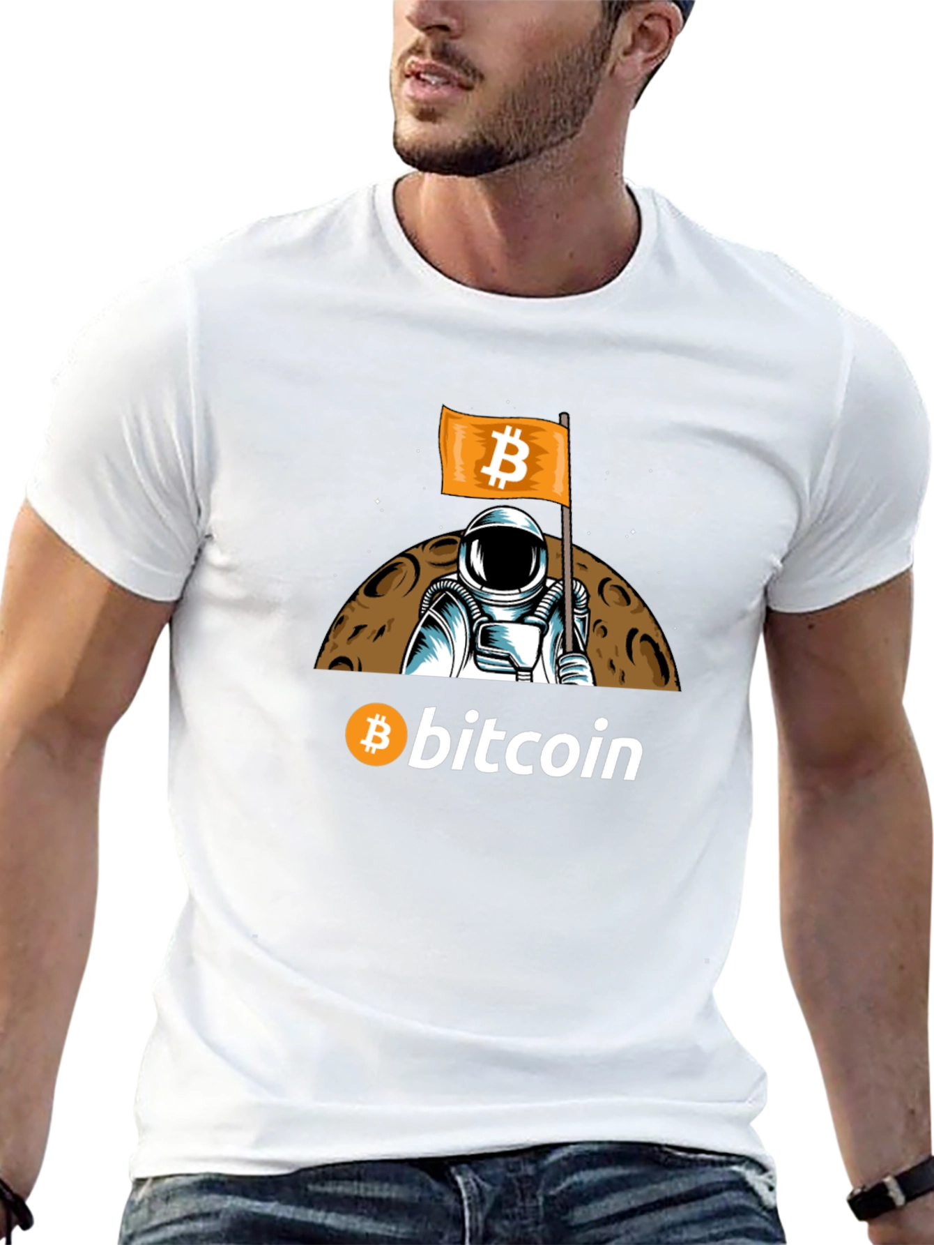 Bitcoin Astronaut Graphic T-Shirt - Crypto Moon Landing Tee