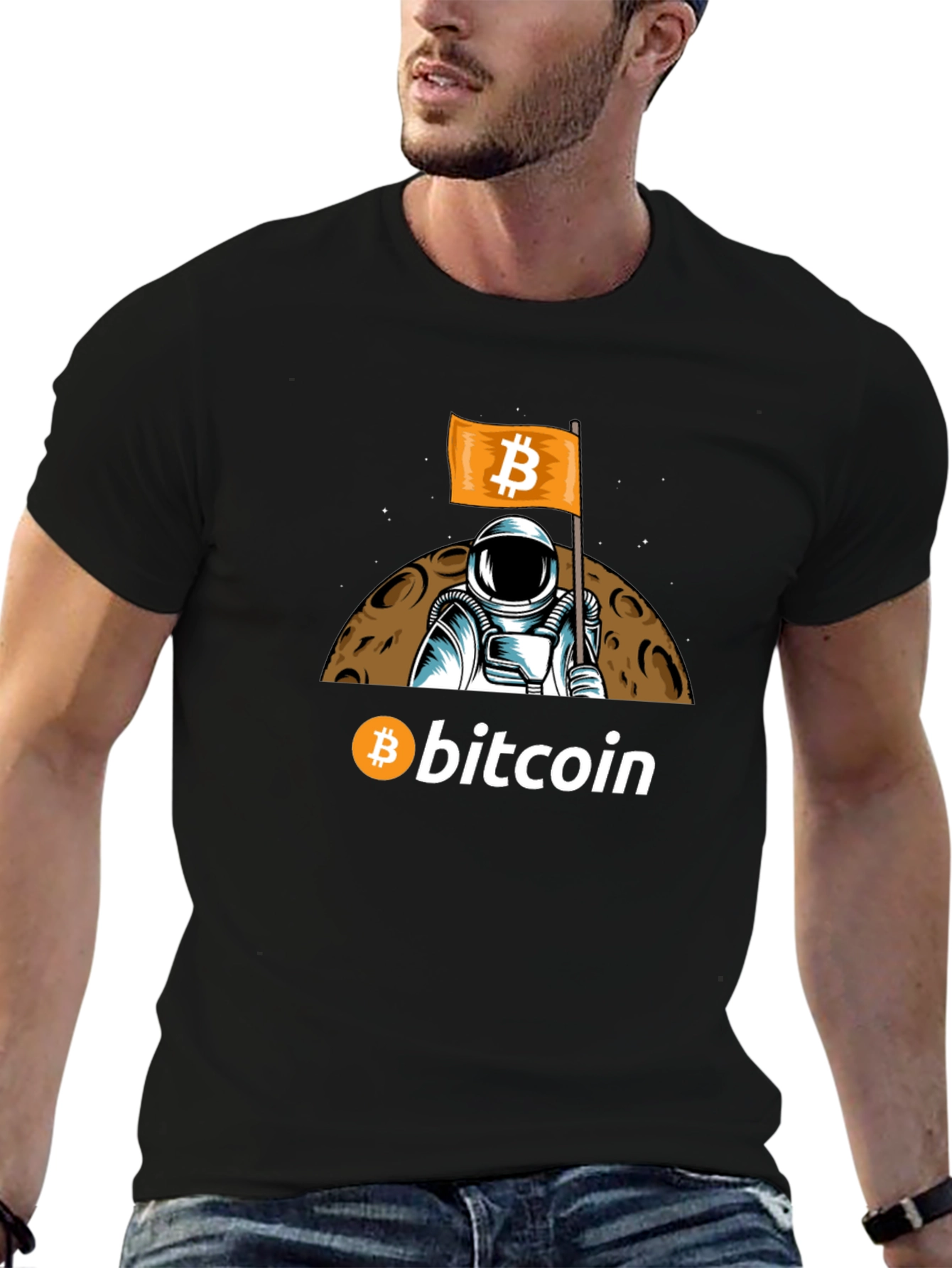 Bitcoin Astronaut Graphic T-Shirt - Crypto Moon Landing Tee