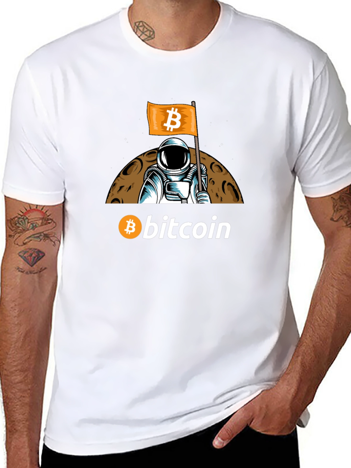 Bitcoin Astronaut Graphic T-Shirt - Crypto Moon Landing Tee