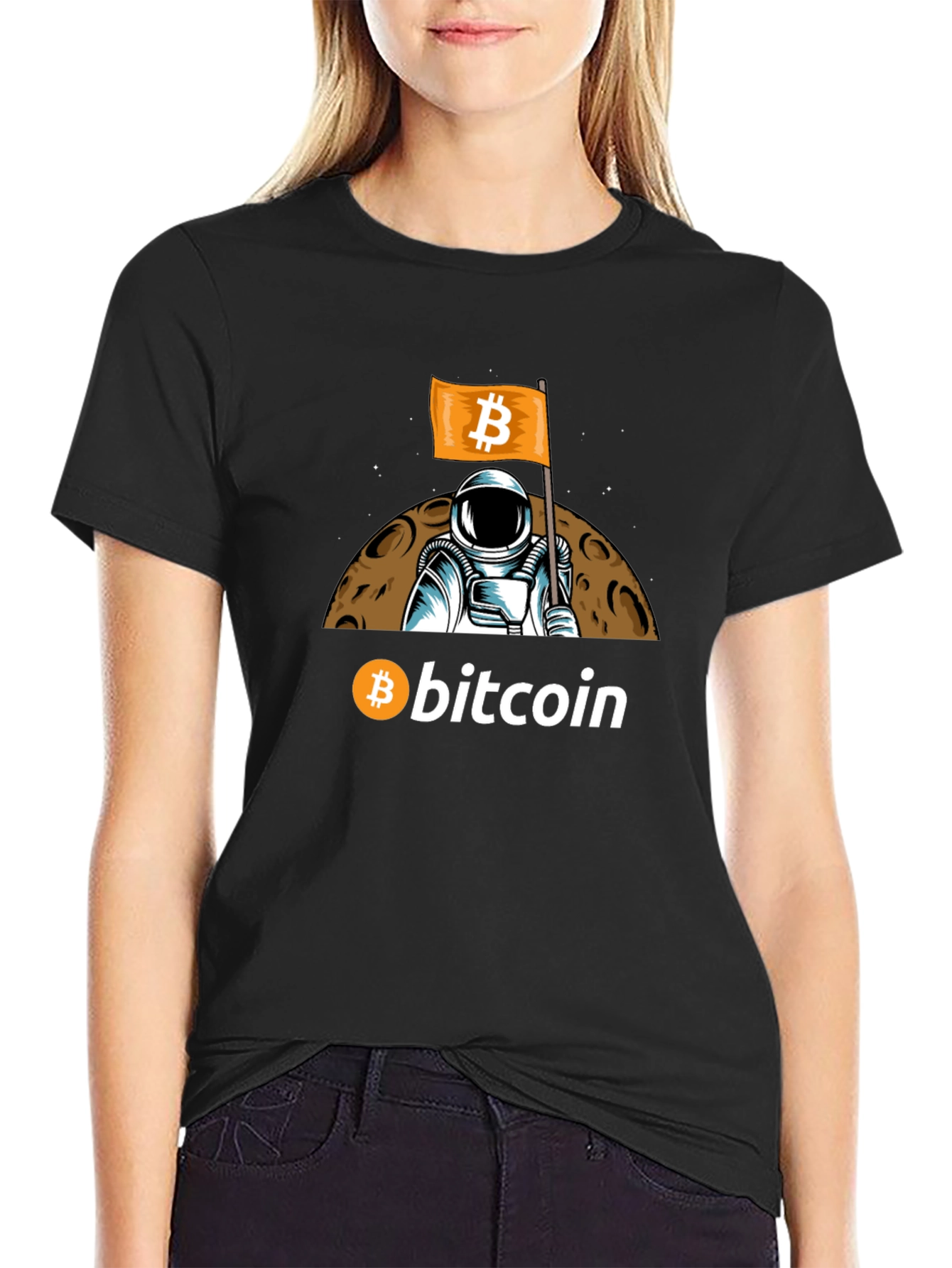Bitcoin Astronaut Graphic T-Shirt - Crypto Moon Landing Tee