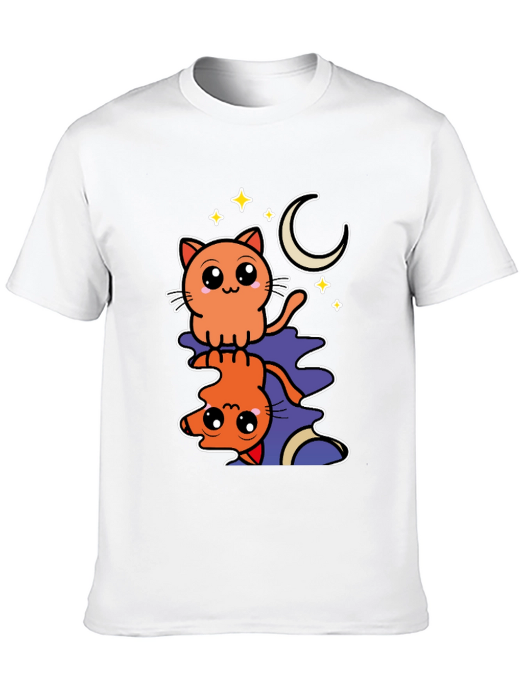 Cute Cat Moon Stars Black Graphic Tee
