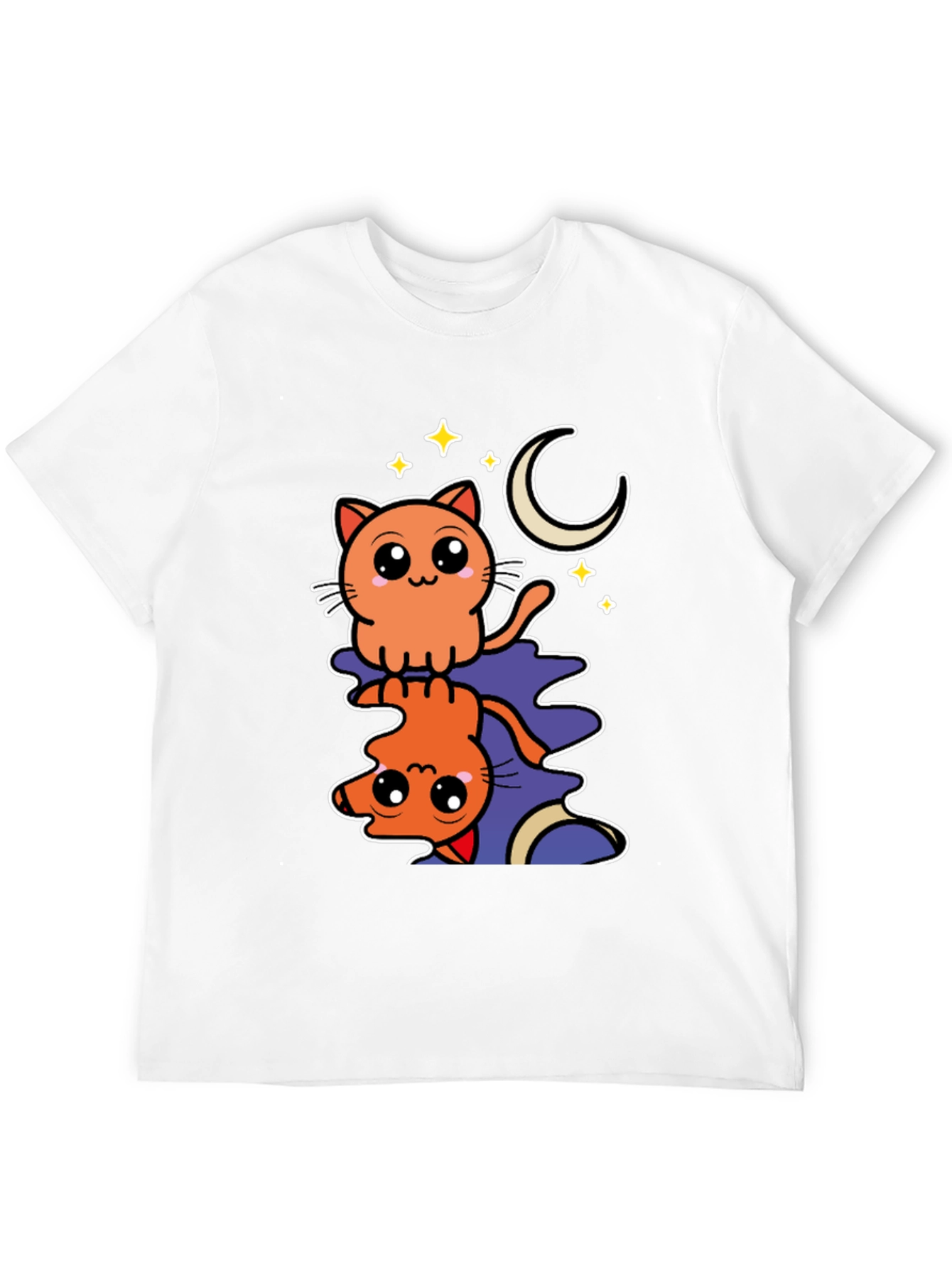 Cute Cat Moon Stars Black Graphic Tee