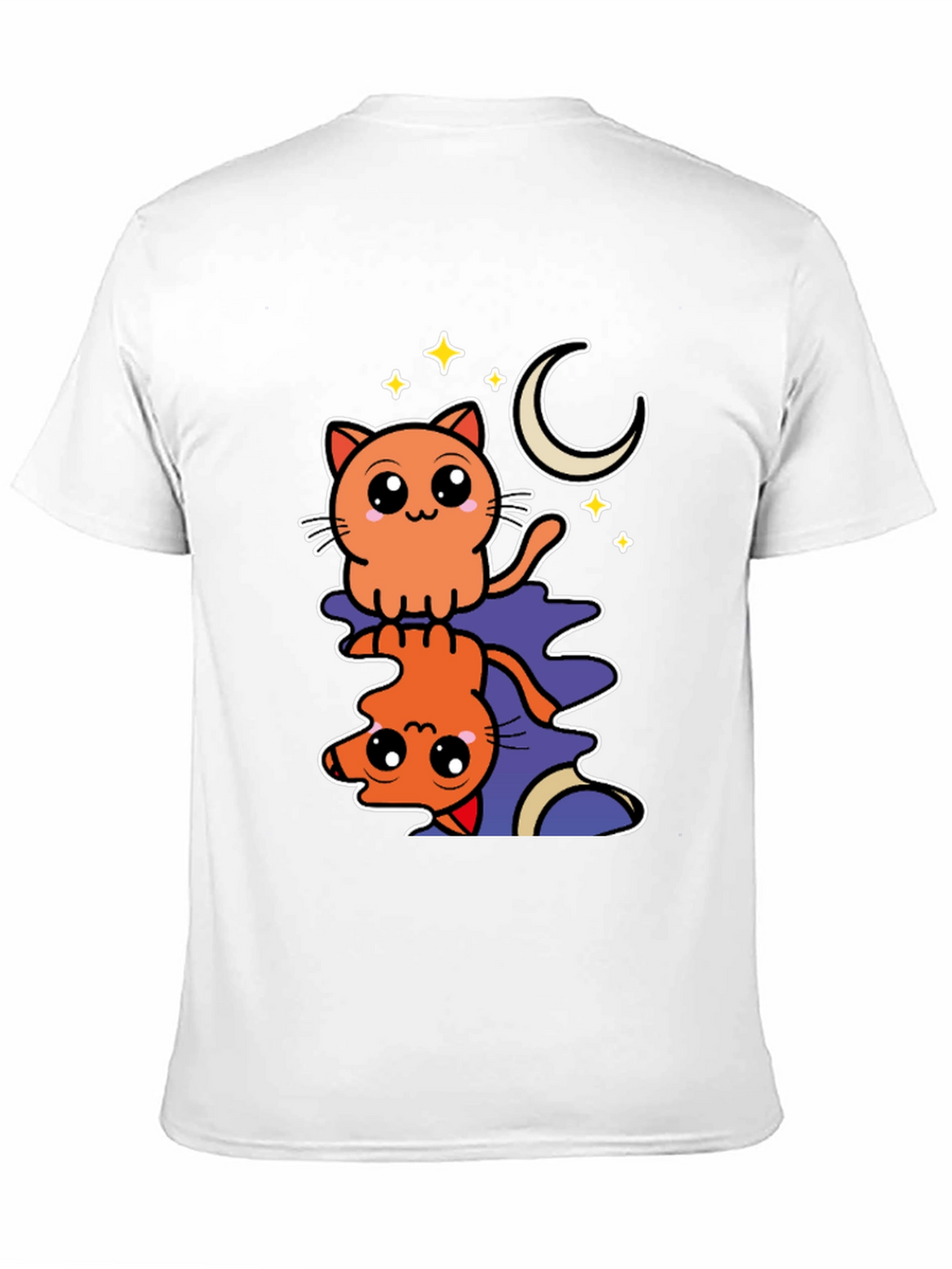 Cute Cat Moon Stars Black Graphic Tee