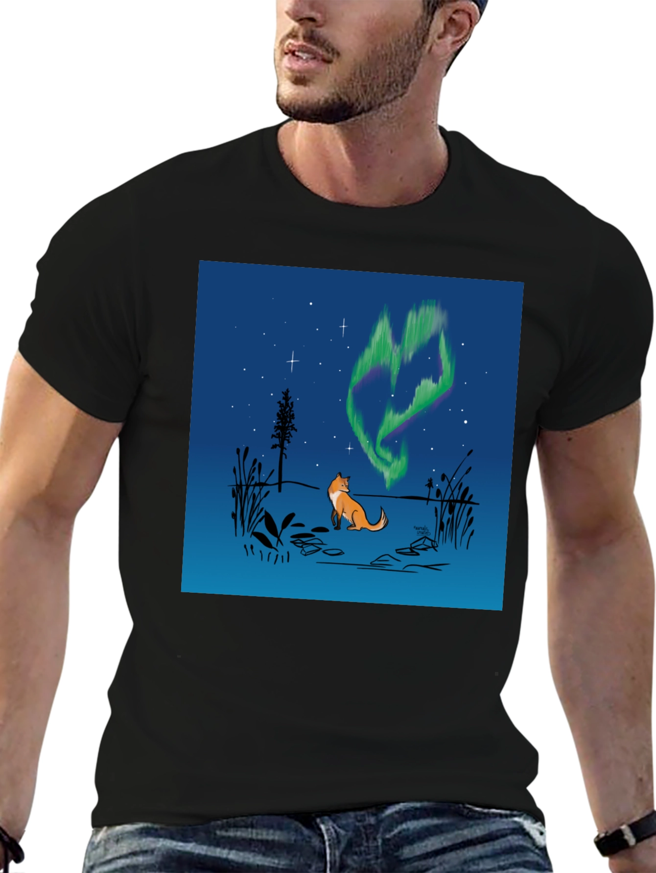 Fox & Aurora Borealis Graphic Tee
