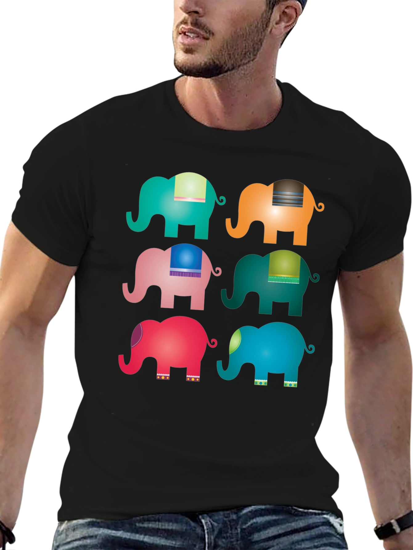 Elephant Pop Art Black T-Shirt