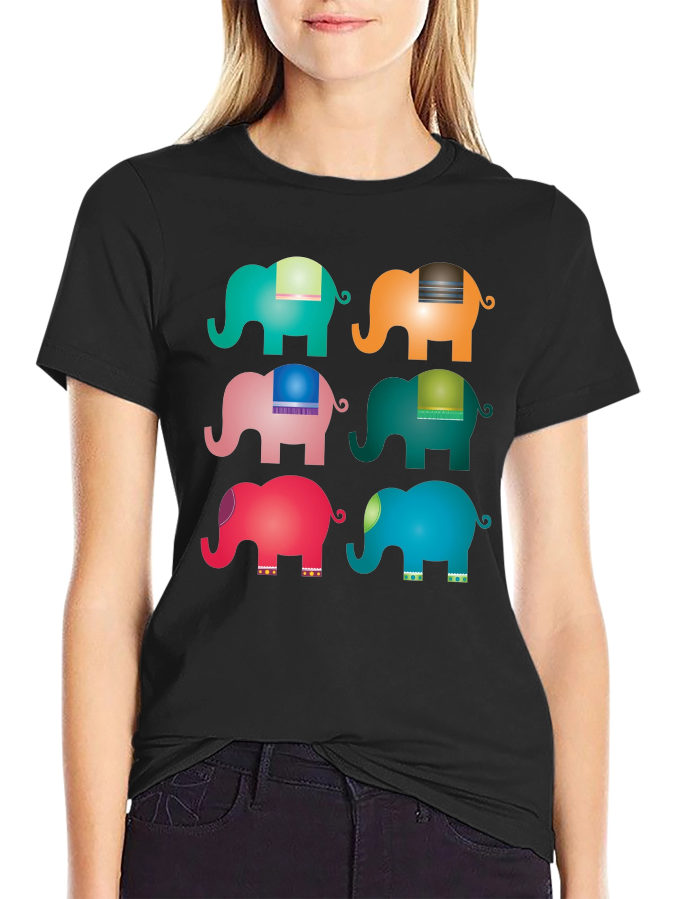 Elephant Pop Art Black T-Shirt