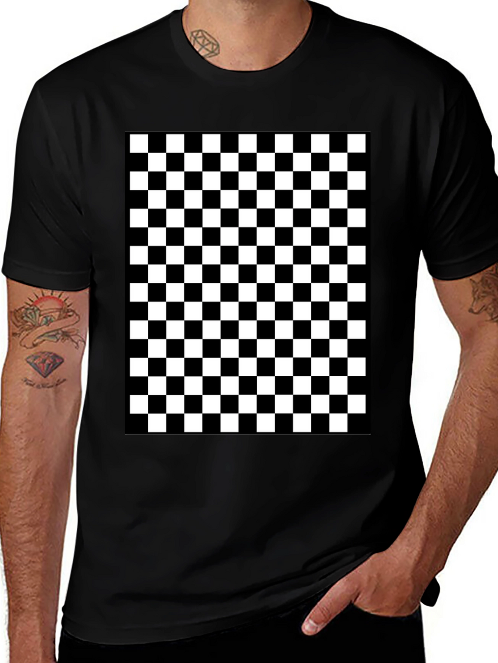 Checkered Pattern Black T-Shirt