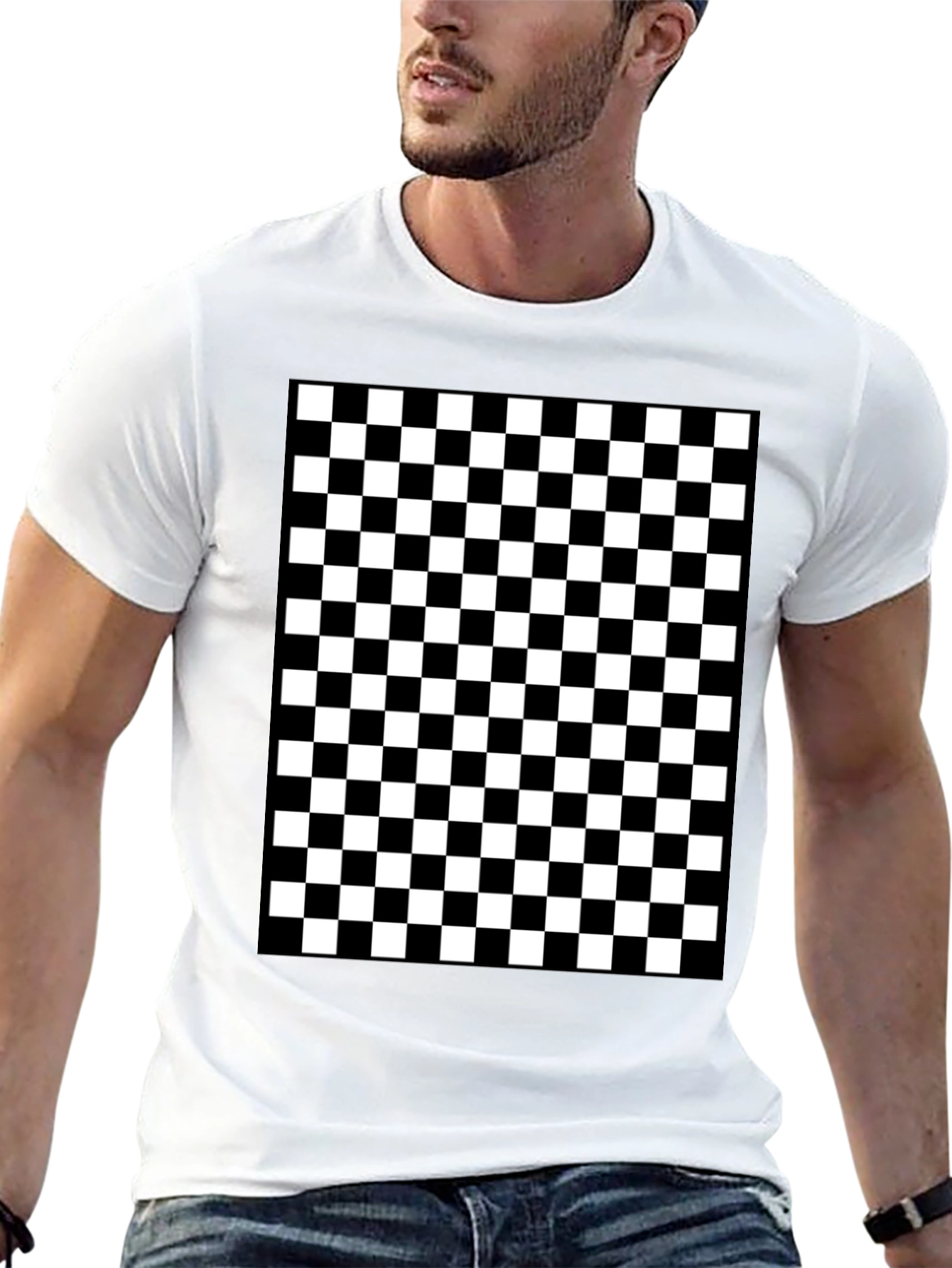Checkered Pattern Black T-Shirt