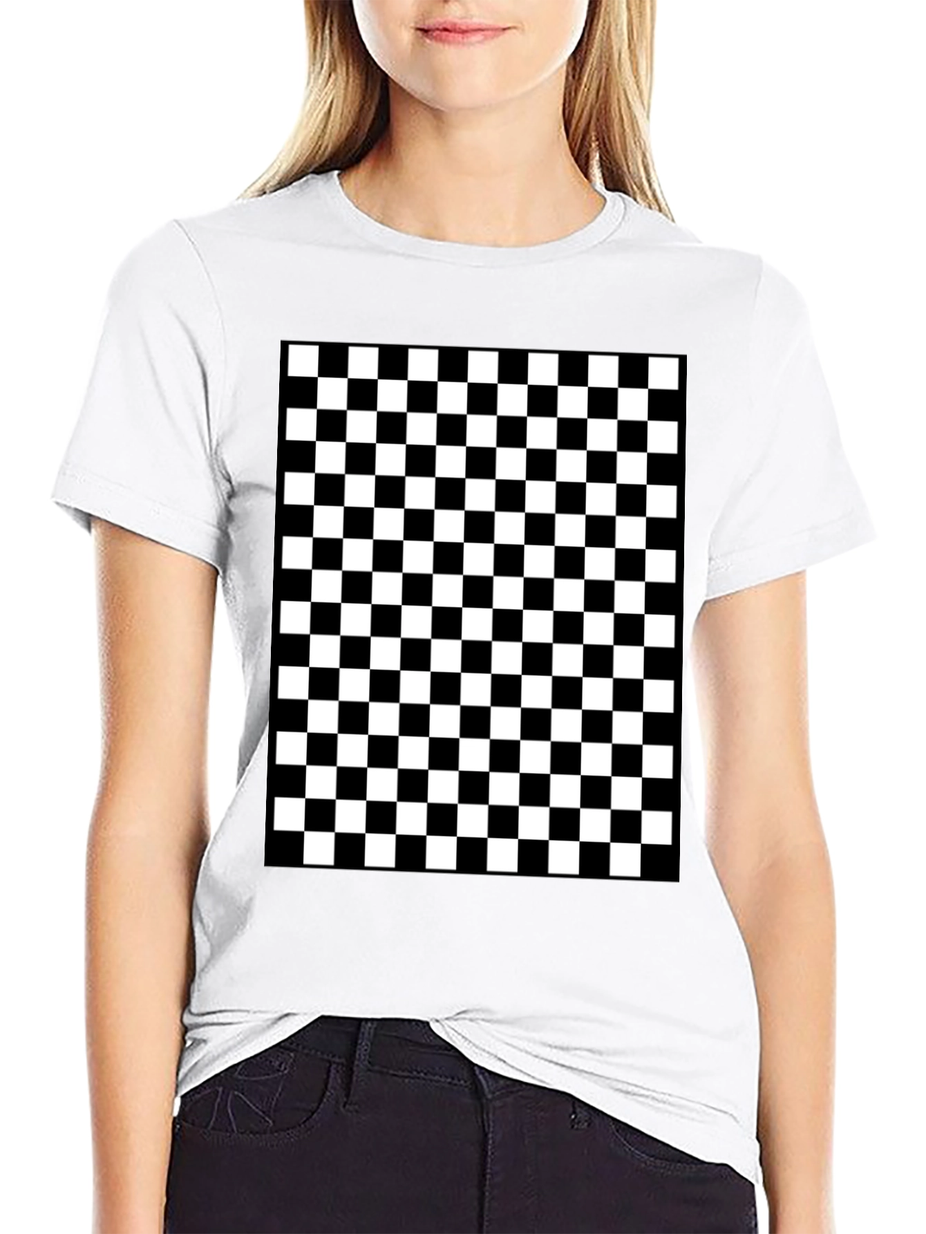 Checkered Pattern Black T-Shirt