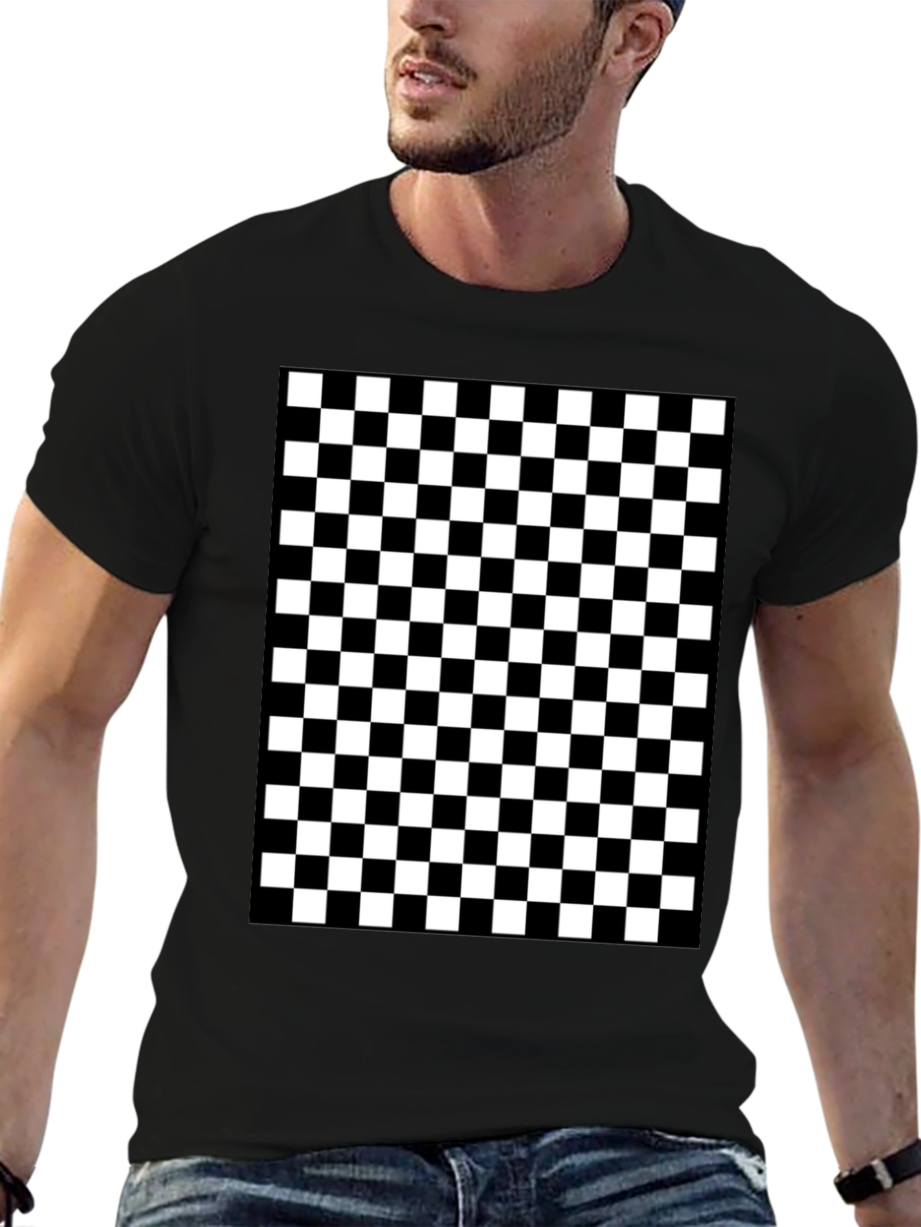 Checkered Pattern Black T-Shirt