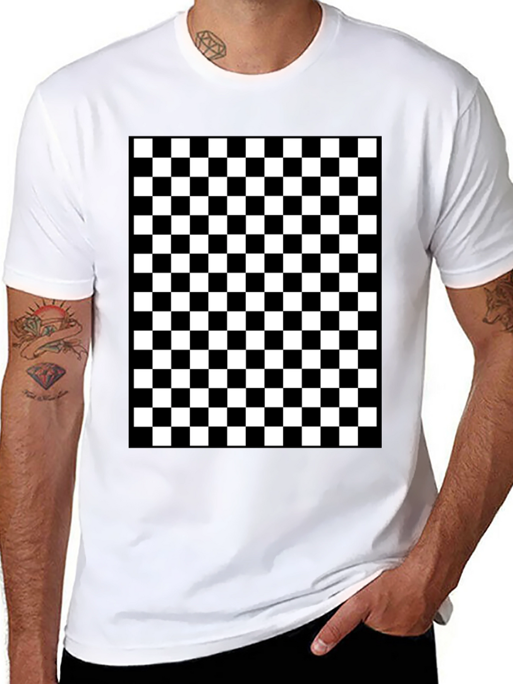 Checkered Pattern Black T-Shirt