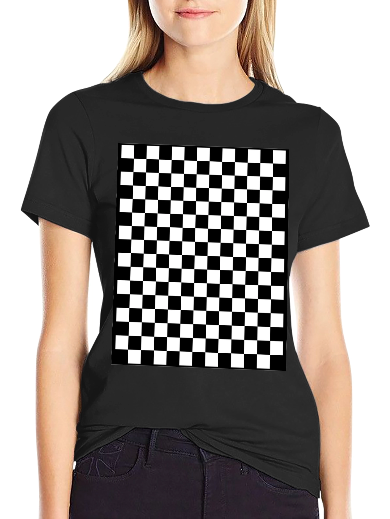 Checkered Pattern Black T-Shirt