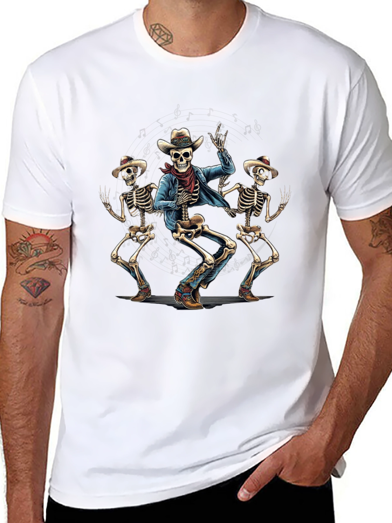 Dancing Cowboy Skeletons Graphic T-Shirt