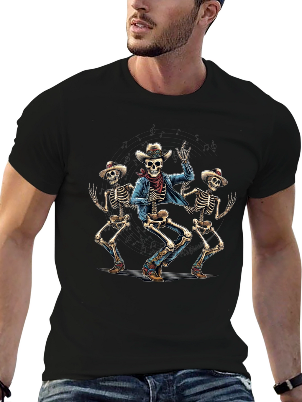 Dancing Cowboy Skeletons Graphic T-Shirt