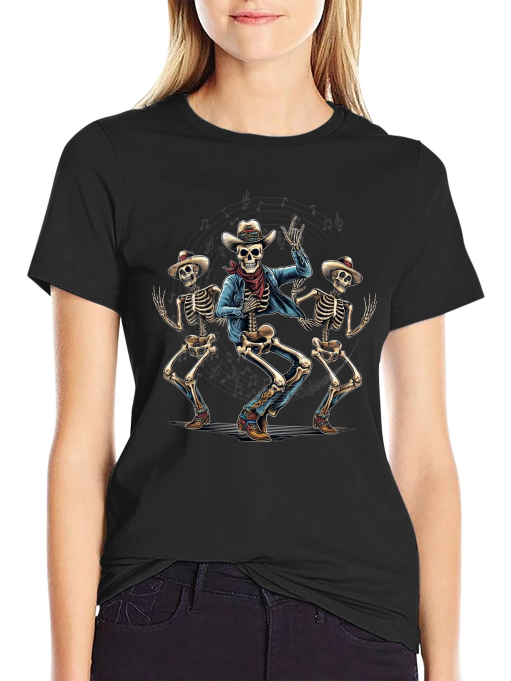 Dancing Cowboy Skeletons Graphic T-Shirt