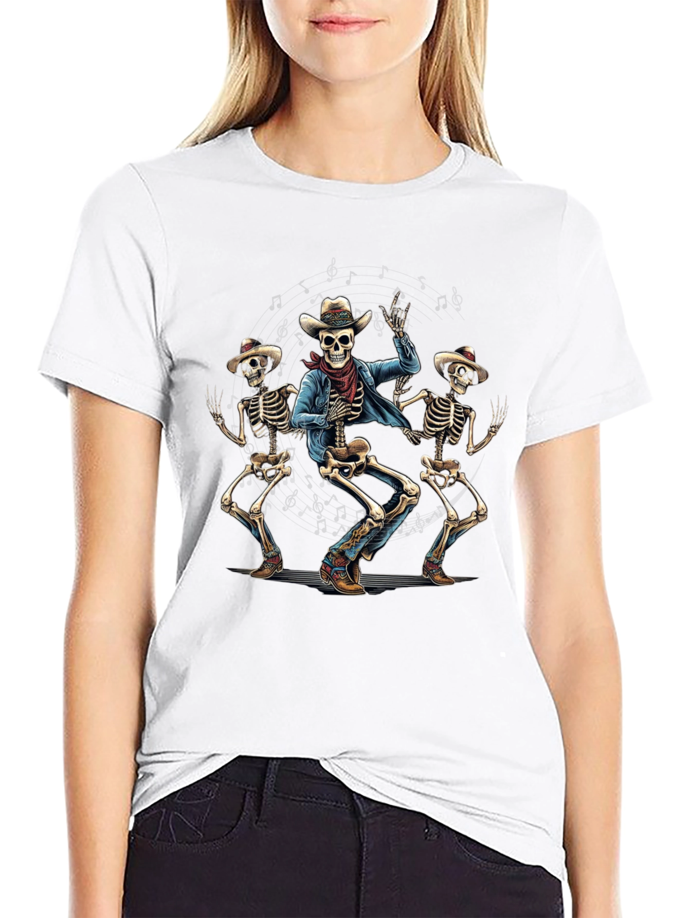 Dancing Cowboy Skeletons Graphic T-Shirt