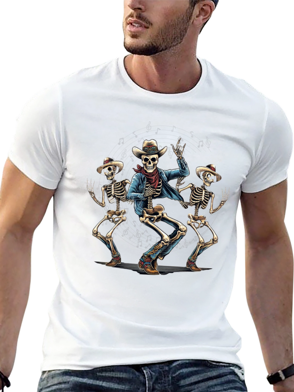 Dancing Cowboy Skeletons Graphic T-Shirt