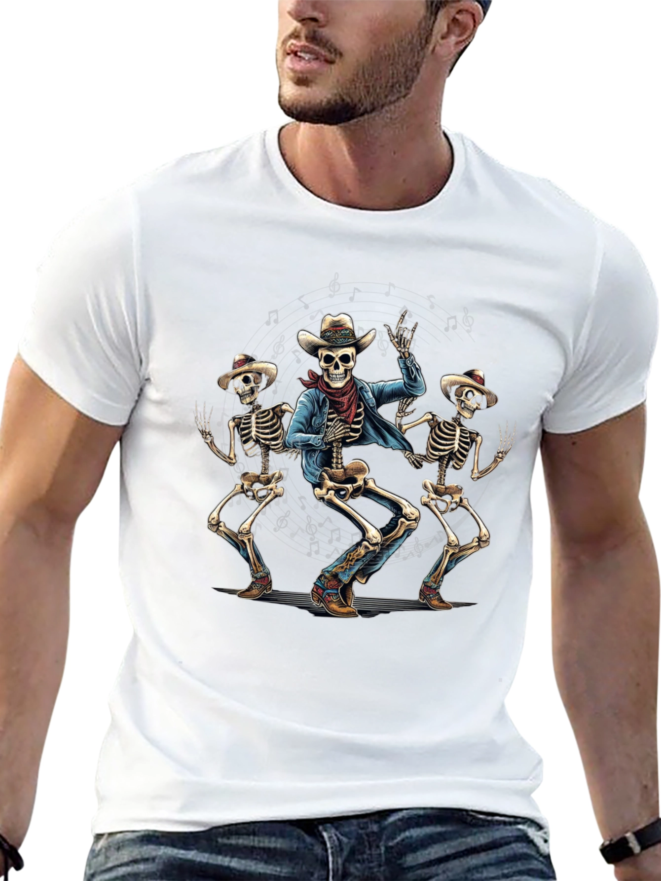 Dancing Cowboy Skeletons Graphic T-Shirt