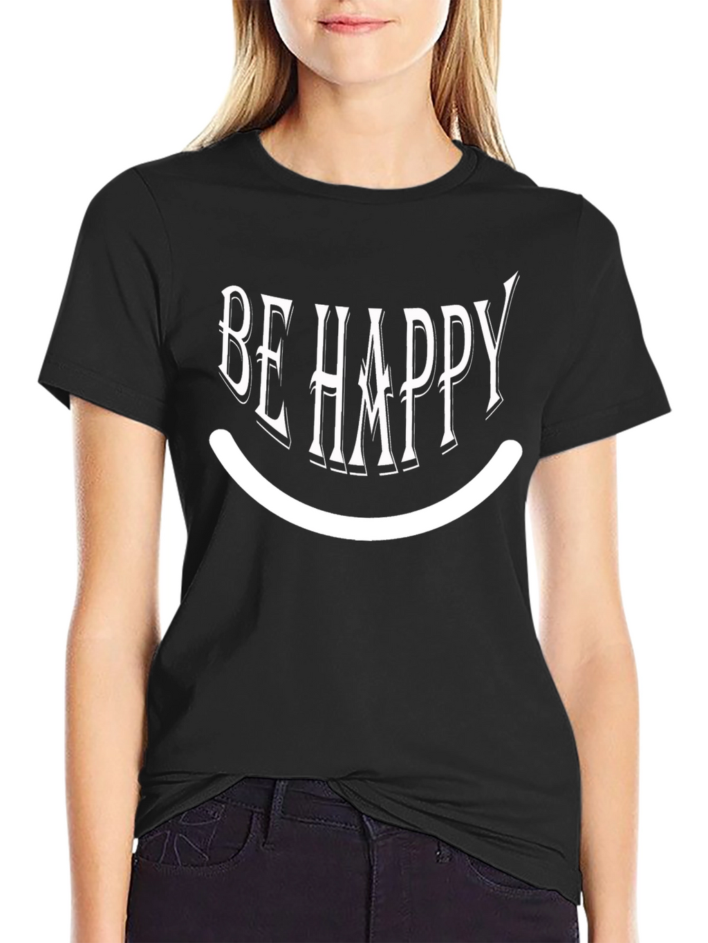 Be Happy Graphic Print Black T-Shirt