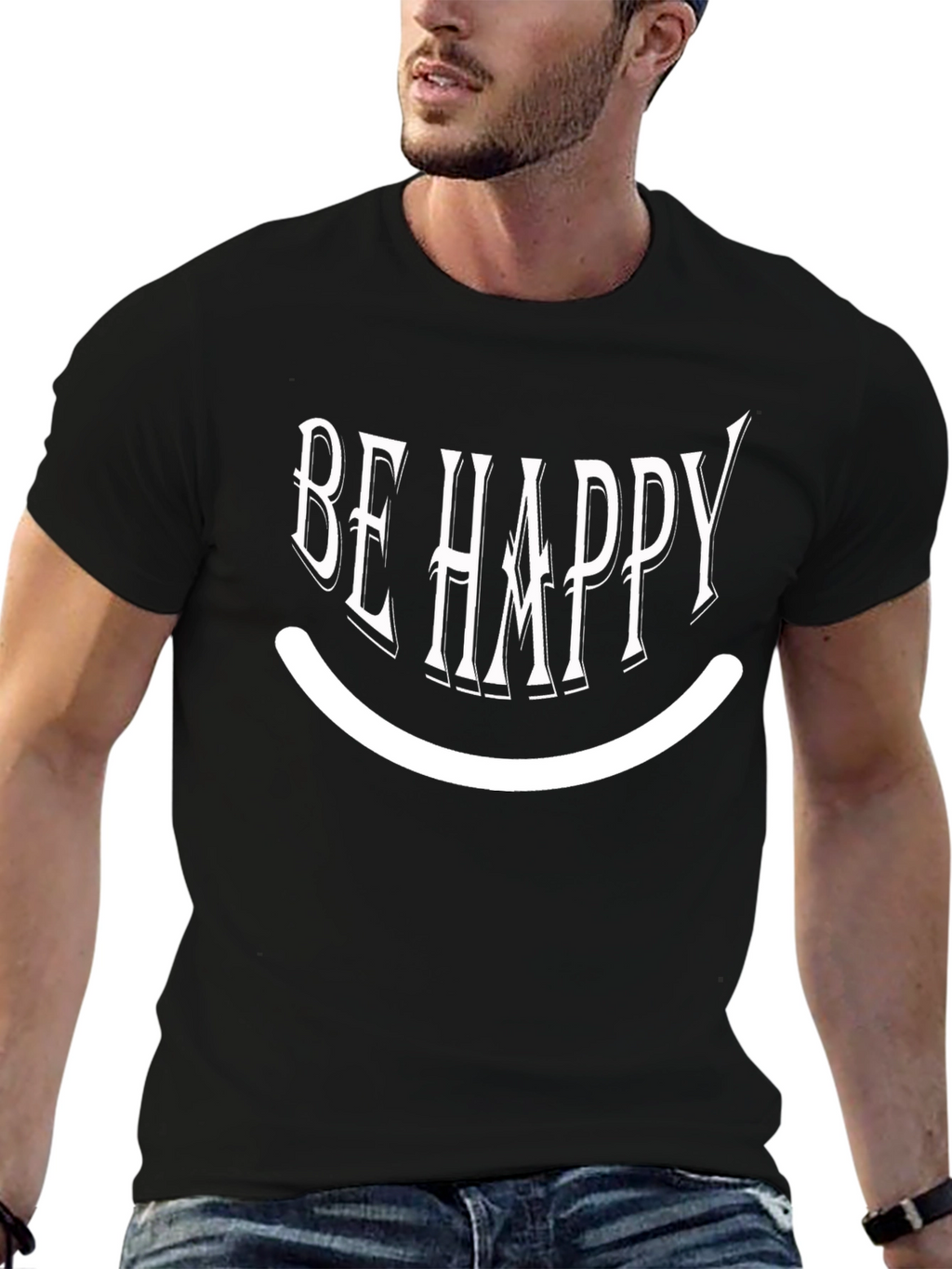 Be Happy Graphic Print Black T-Shirt