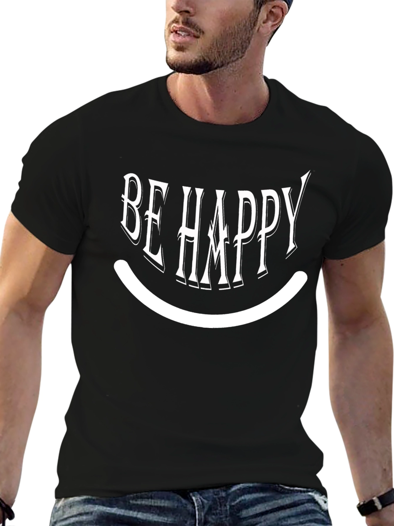 Be Happy Graphic Print Black T-Shirt